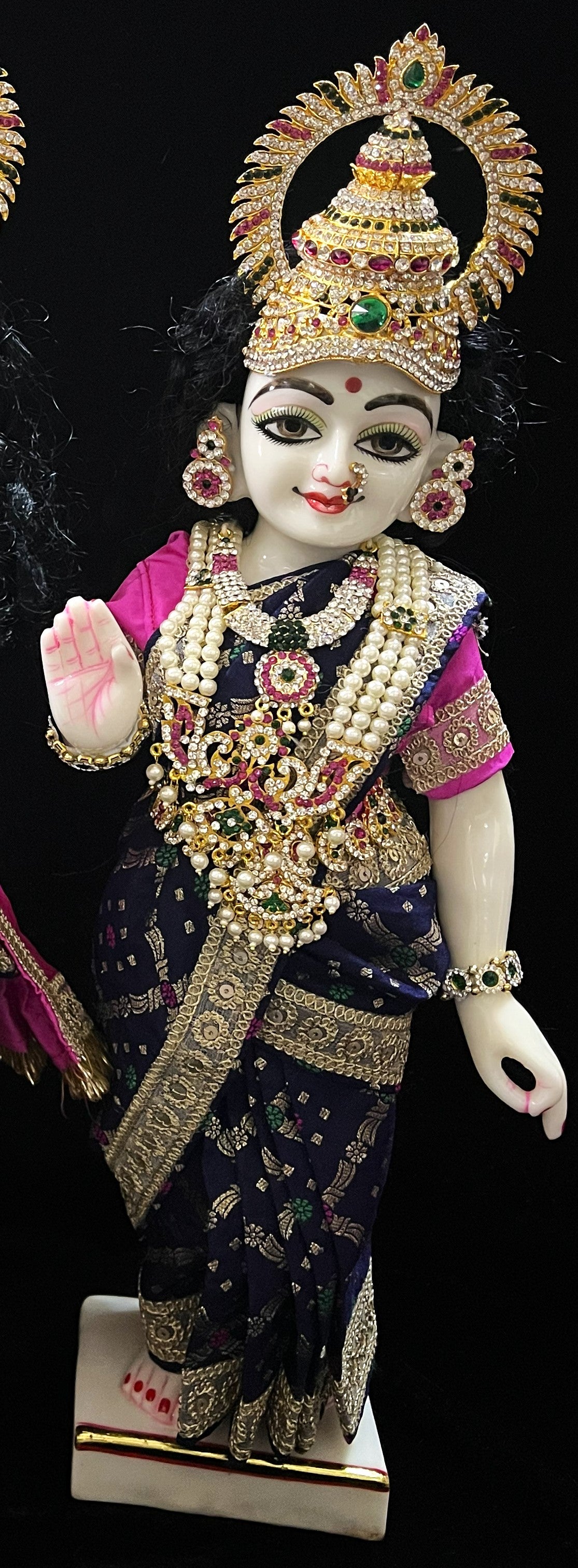 Royal Pre-Stitched with Multicoloured Chanderi Silk Saree (Not Pure Silk) - Dark Blue pre-plated Saree with Pink Contrast and blouse 2
