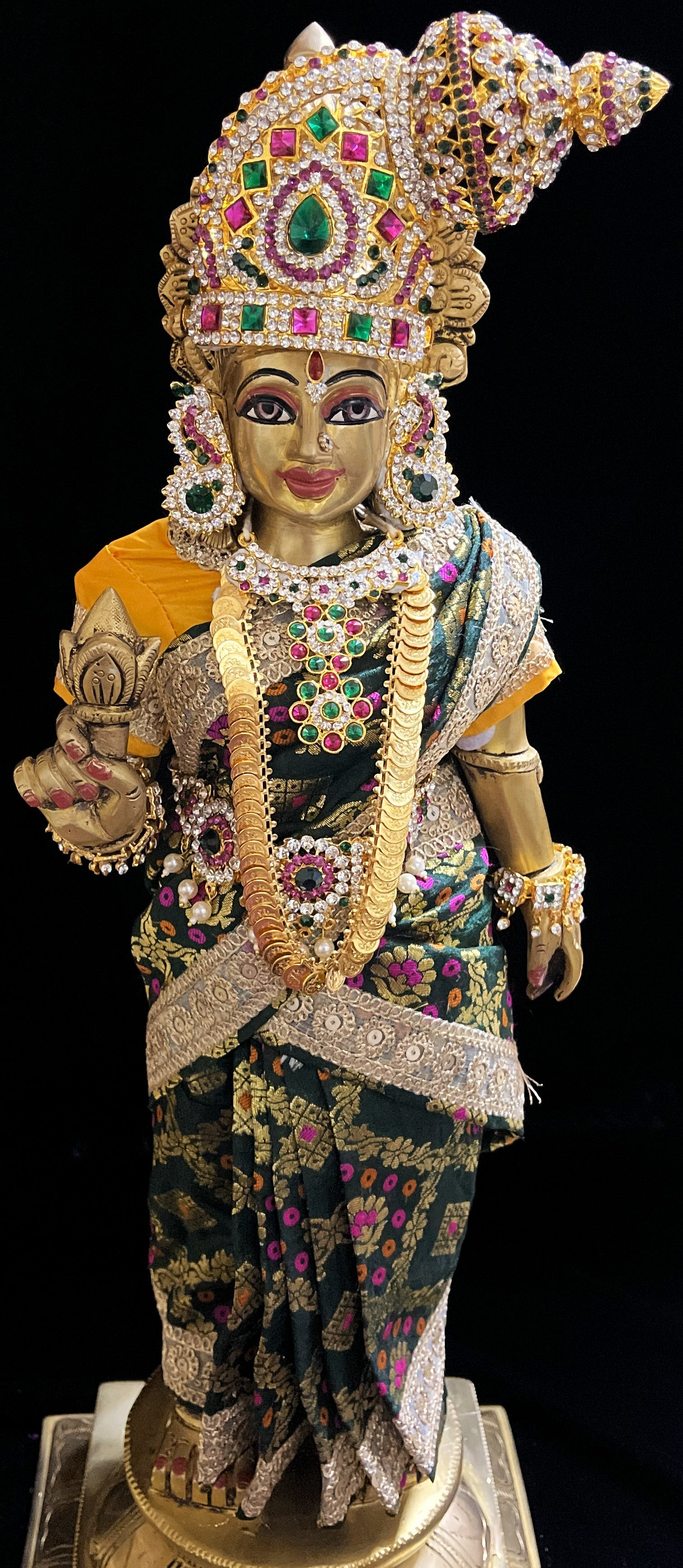 Royal Pre-Stitched with Multicoloured Chanderi Silk Saree (Not Pure Silk) - Dark Green pre-plated Saree with Yellow Contrast and blouse 3