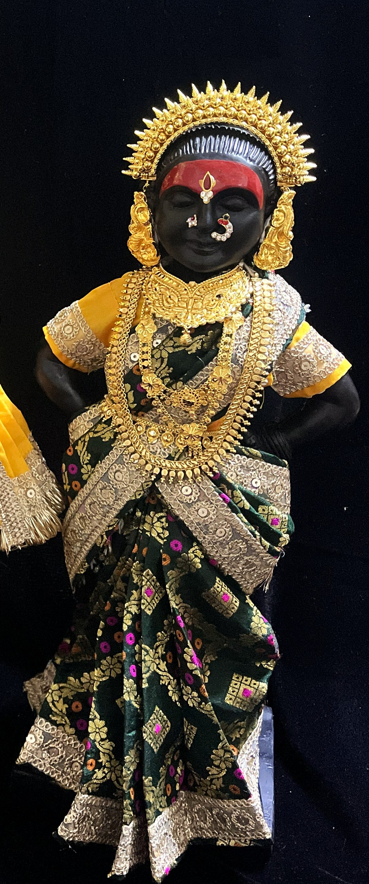 Royal Pre-Stitched with Multicoloured Chanderi Silk Saree (Not Pure Silk) - Dark Green pre-plated Saree with Yellow Contrast and blouse 1
