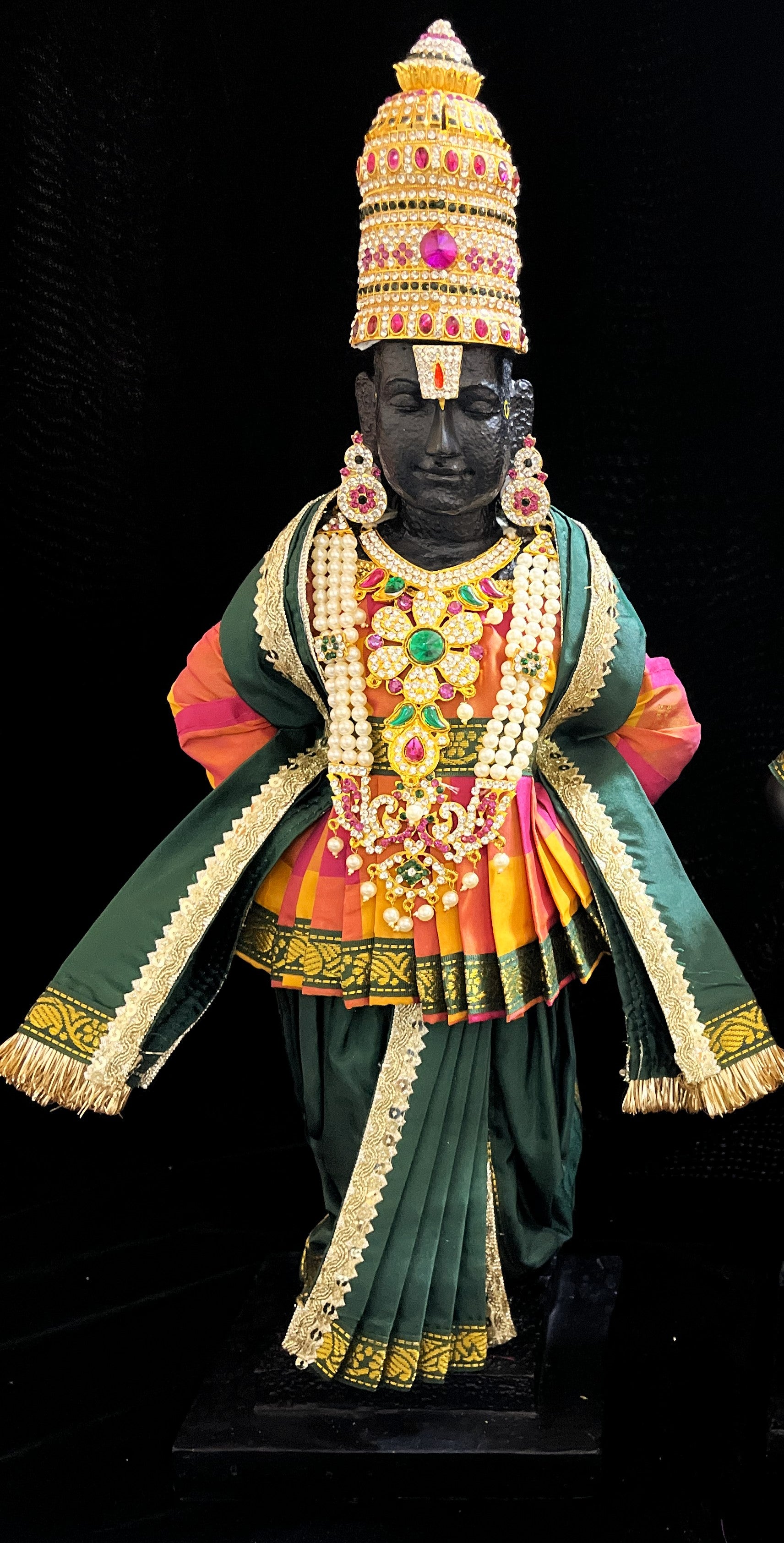 Angharkha dhoti Patka/shalya, made of Traditional Checks Silk (not pure silk) - Yellow And Pink Checks Pre Stiched Angarkha with Bottle Green Contrast and Dhoti and Shalya 2