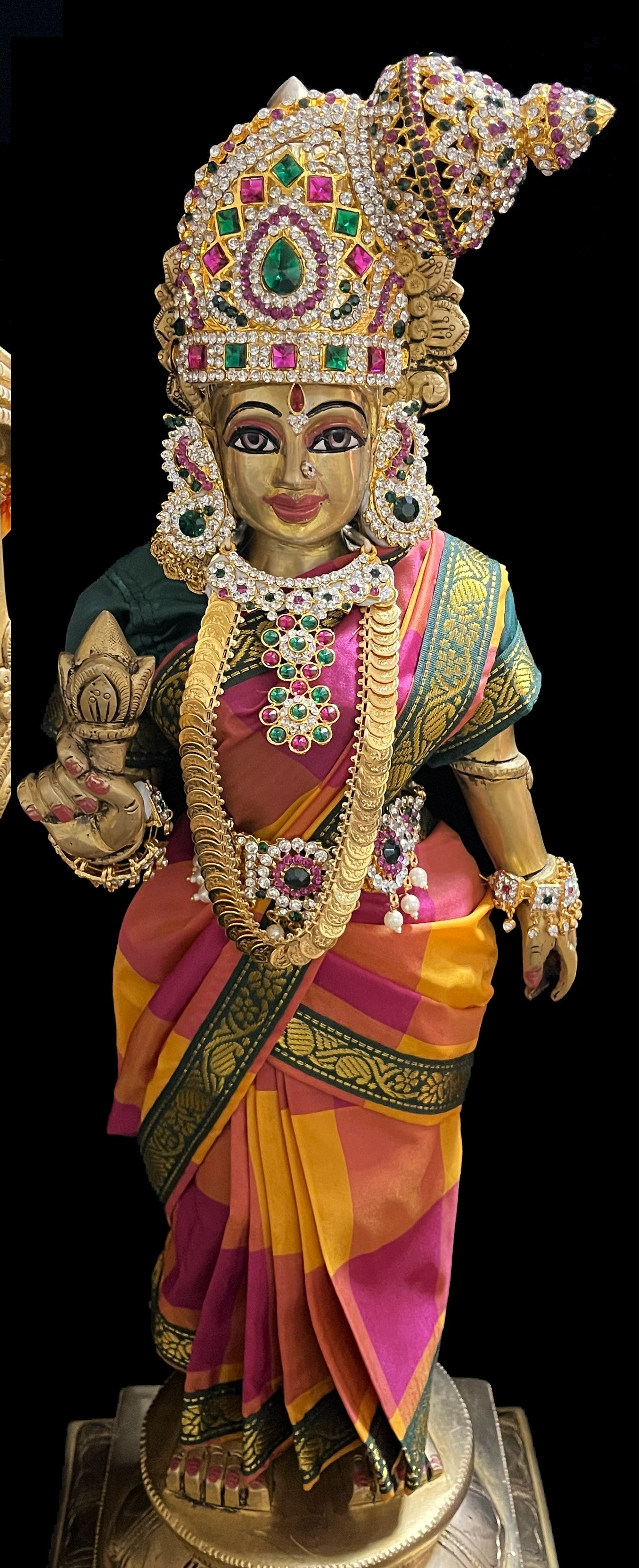 Royal Pre-Stitched Traditional Checks Silk Devi Saree - Yellow And Pink Checks Pre Pleted Saree with Bottle Green Contrast and blouse 3