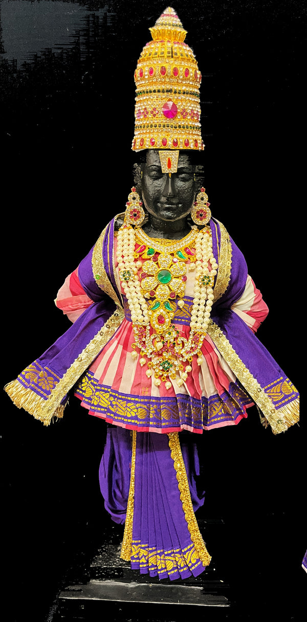 Angharkha dhoti Patka/shalya, made of Traditional Checks Silk (not pure silk) - White And Pink Checks Pre Stiched Angarkha with Voilet Contrast and Dhoti and Shalya