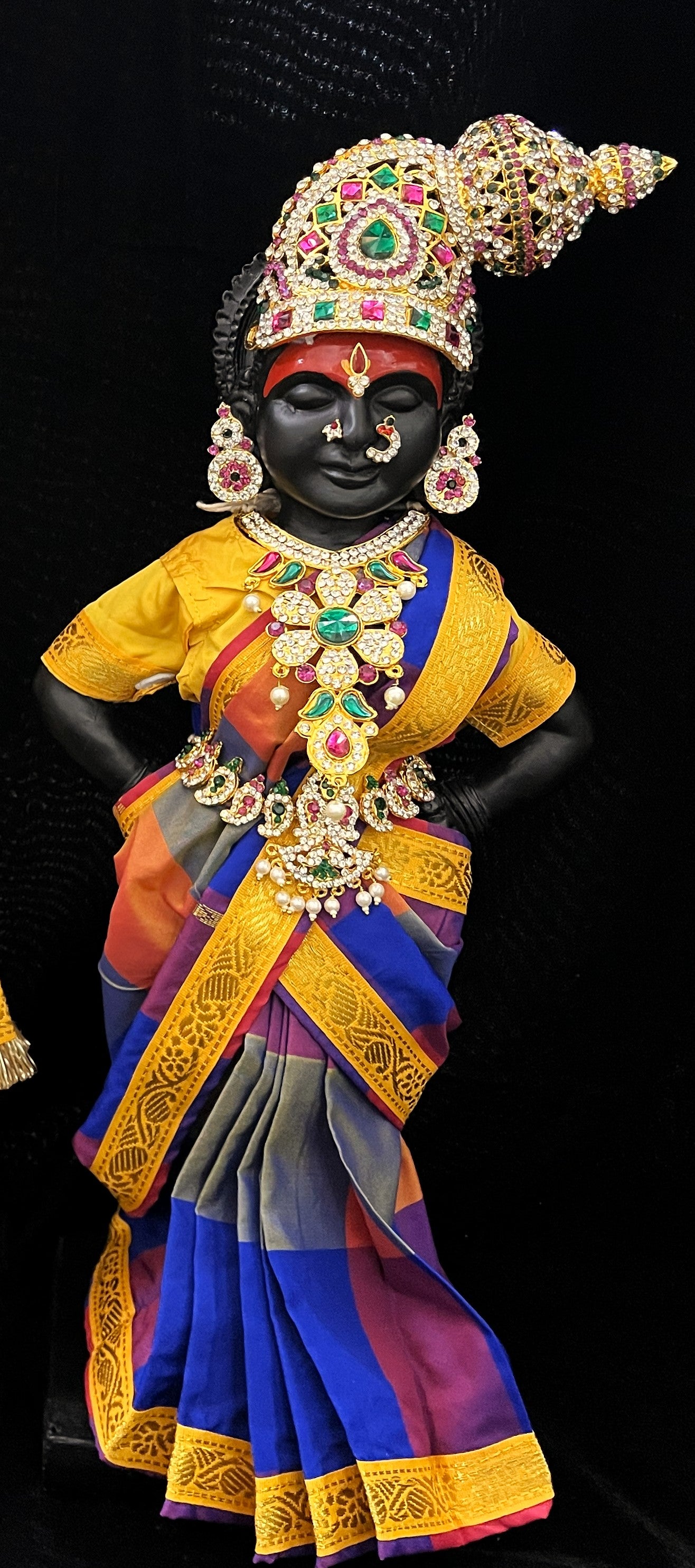 Royal Pre-Stitched Traditional Checks Silk Devi Saree - Voilet And Blue Checks Pre Pleted Saree with Yellow Contrast and blouse 2
