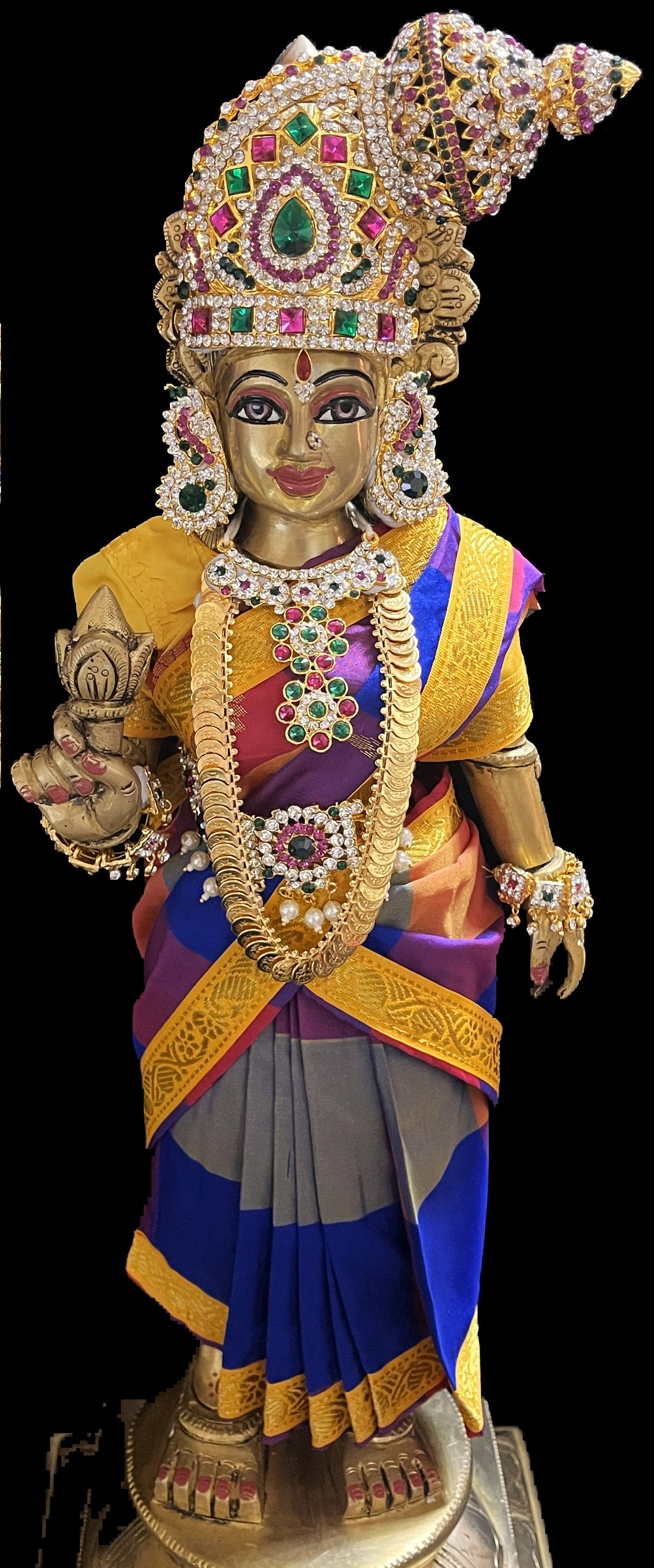 Royal Pre-Stitched Traditional Checks Silk Devi Saree - Voilet And Blue Checks Pre Pleted Saree with Yellow Contrast and blouse 3