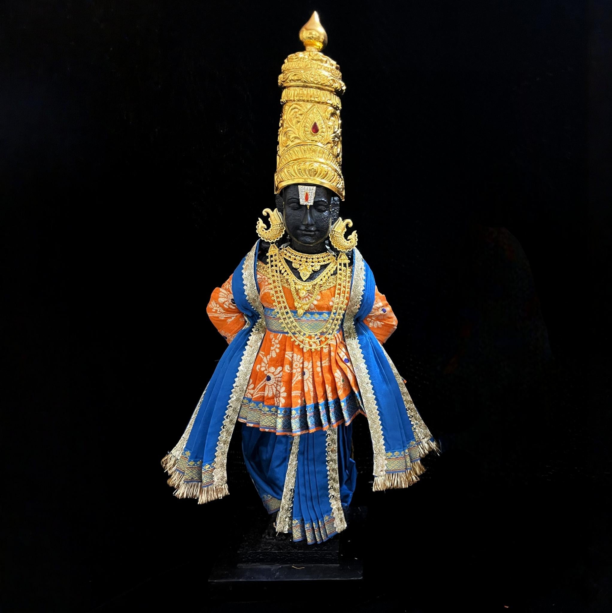 Vithhal Rukhmini dress, Ram Darbar dress, Radha krishna dress – Dhoti, Bhgavan dress, Deity Angharkha dhoti patka/shalya, Khes, kurta, Uparna Vastra for Rama, Krishna,Vitthal,made of Pure Tapeta Silk. - Orange pre plated Angarkha with Light Blue Contrast 3
