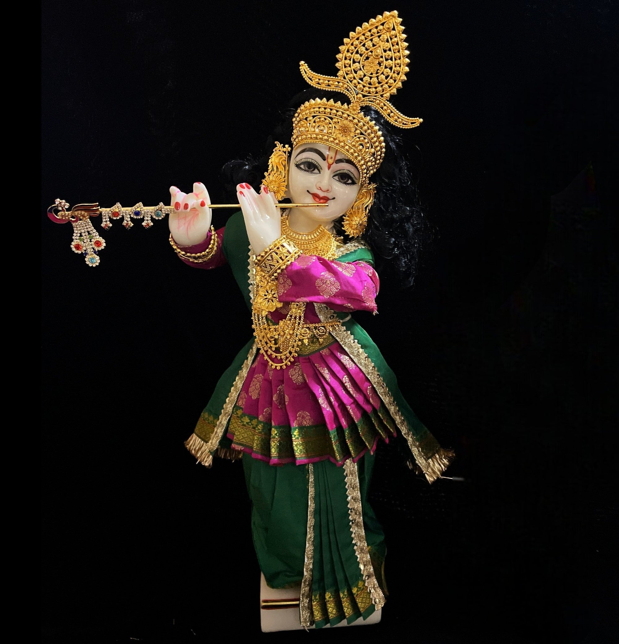 Vithhal Rukhmini dress, Ram Darbar dress, Radha krishna dress – Dhoti, Bhgavan dress, Deity Angharkha dhoti patka/shalya, Khes, kurta, Uparna Vastra for Rama, Krishna,Vitthal,made of Pure Tapeta Silk. - Pink pre plated Angarkha with Bottle Green Contrast 2