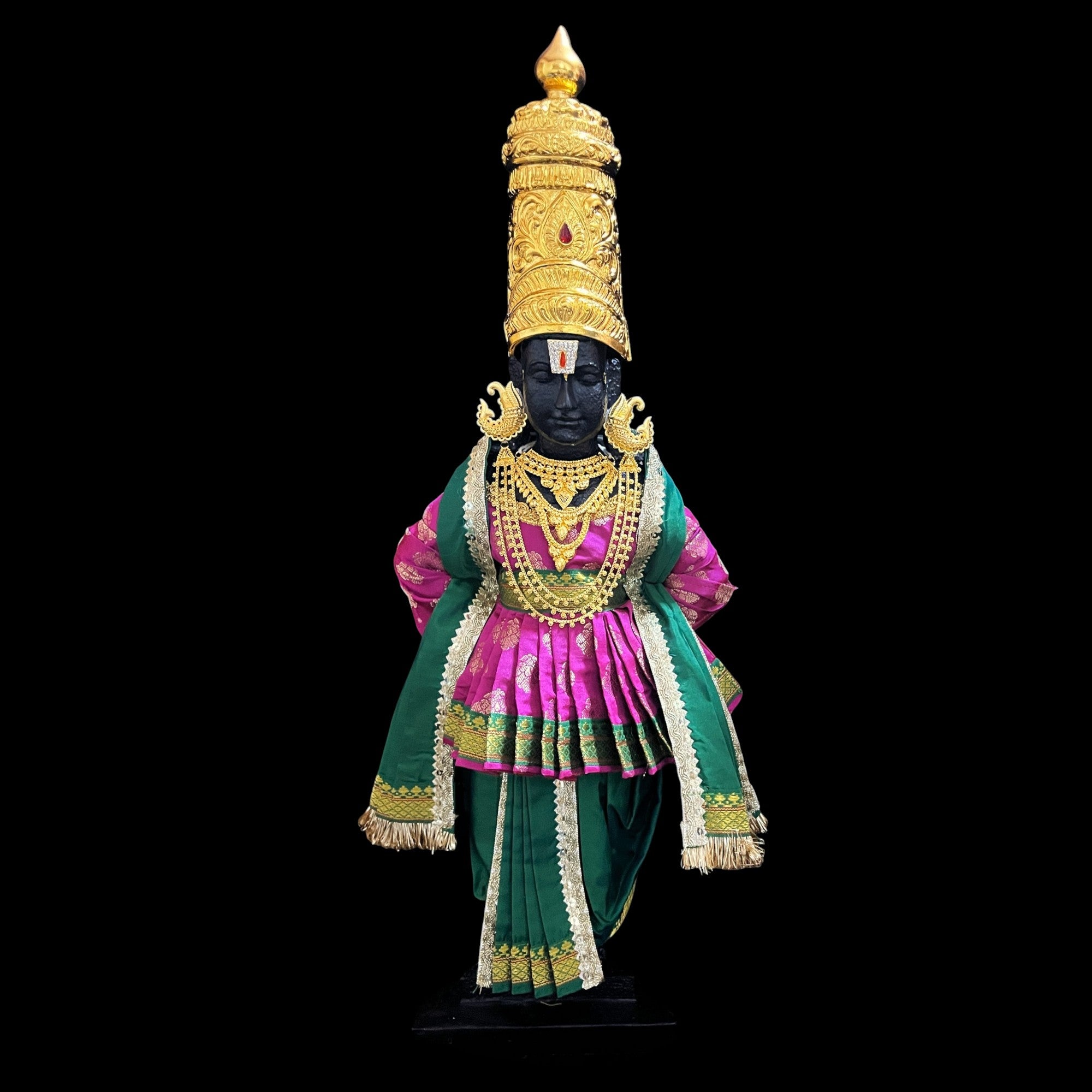 Vithhal Rukhmini dress, Ram Darbar dress, Radha krishna dress – Dhoti, Bhgavan dress, Deity Angharkha dhoti patka/shalya, Khes, kurta, Uparna Vastra for Rama, Krishna,Vitthal,made of Pure Tapeta Silk. - Pink pre plated Angarkha with Bottle Green Contrast 3