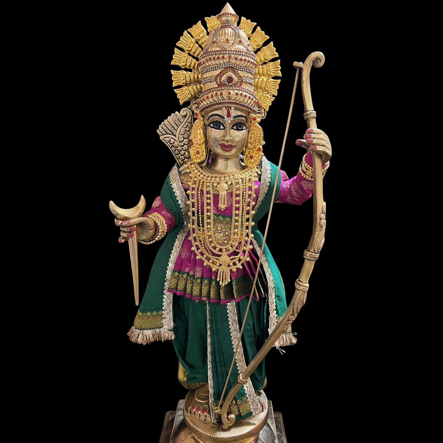 Vithhal Rukhmini dress, Ram Darbar dress, Radha krishna dress – Dhoti, Bhgavan dress, Deity Angharkha dhoti patka/shalya, Khes, kurta, Uparna Vastra for Rama, Krishna,Vitthal,made of Pure Tapeta Silk. - Pink pre plated Angarkha with Bottle Green Contrast 1