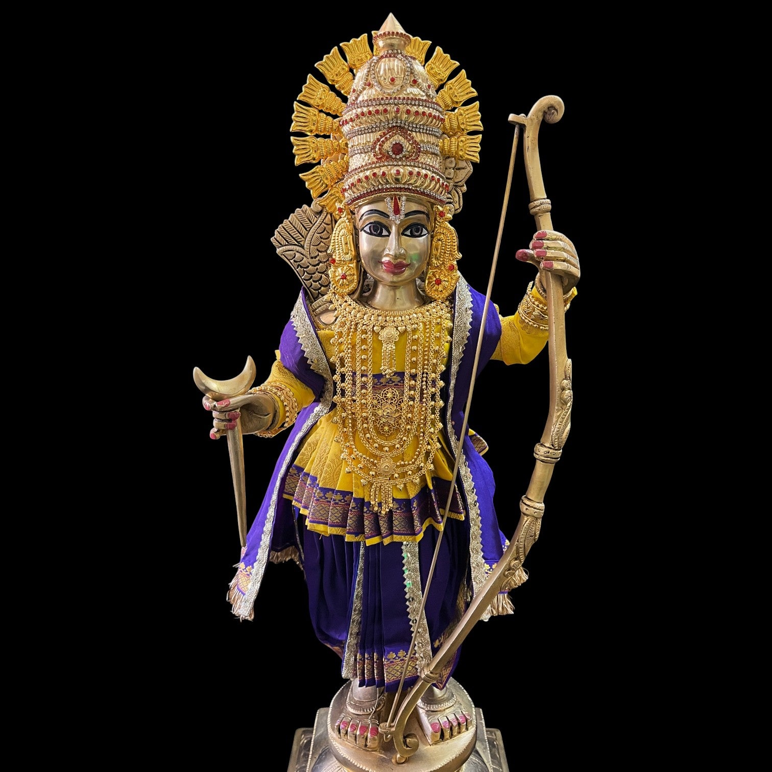 Vithhal Rukhmini dress, Ram Darbar dress, Radha krishna dress – Dhoti, Bhgavan dress, Deity Angharkha dhoti patka/shalya, Khes, kurta, Uparna Vastra for Rama, Krishna,Vitthal,made of Pure Tapeta Silk. - Yellow pre plated Angarkha with Dark Blue Contrast 1