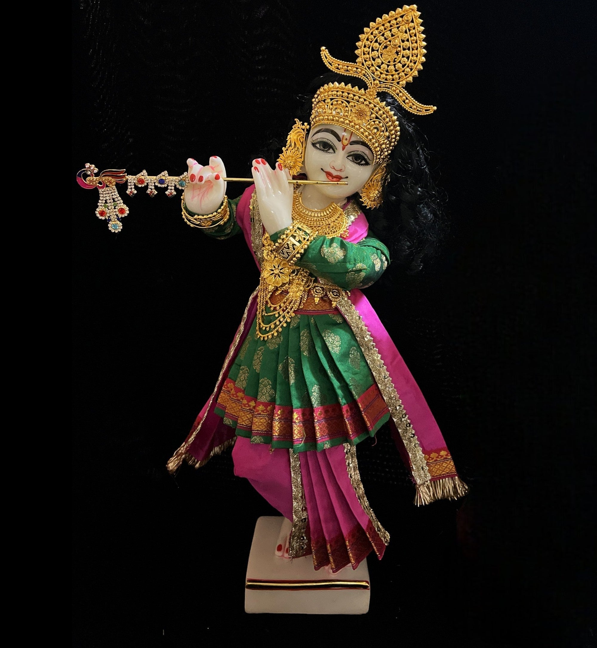 Vithhal Rukhmini dress, Ram Darbar dress, Radha krishna dress – Dhoti, Bhgavan dress, Deity Angharkha dhoti patka/shalya, Khes, kurta, Uparna Vastra for Rama, Krishna,Vitthal,made of Pure Tapeta Silk. - Green pre plated Angarkha with Pink Contrast Dhoti 2