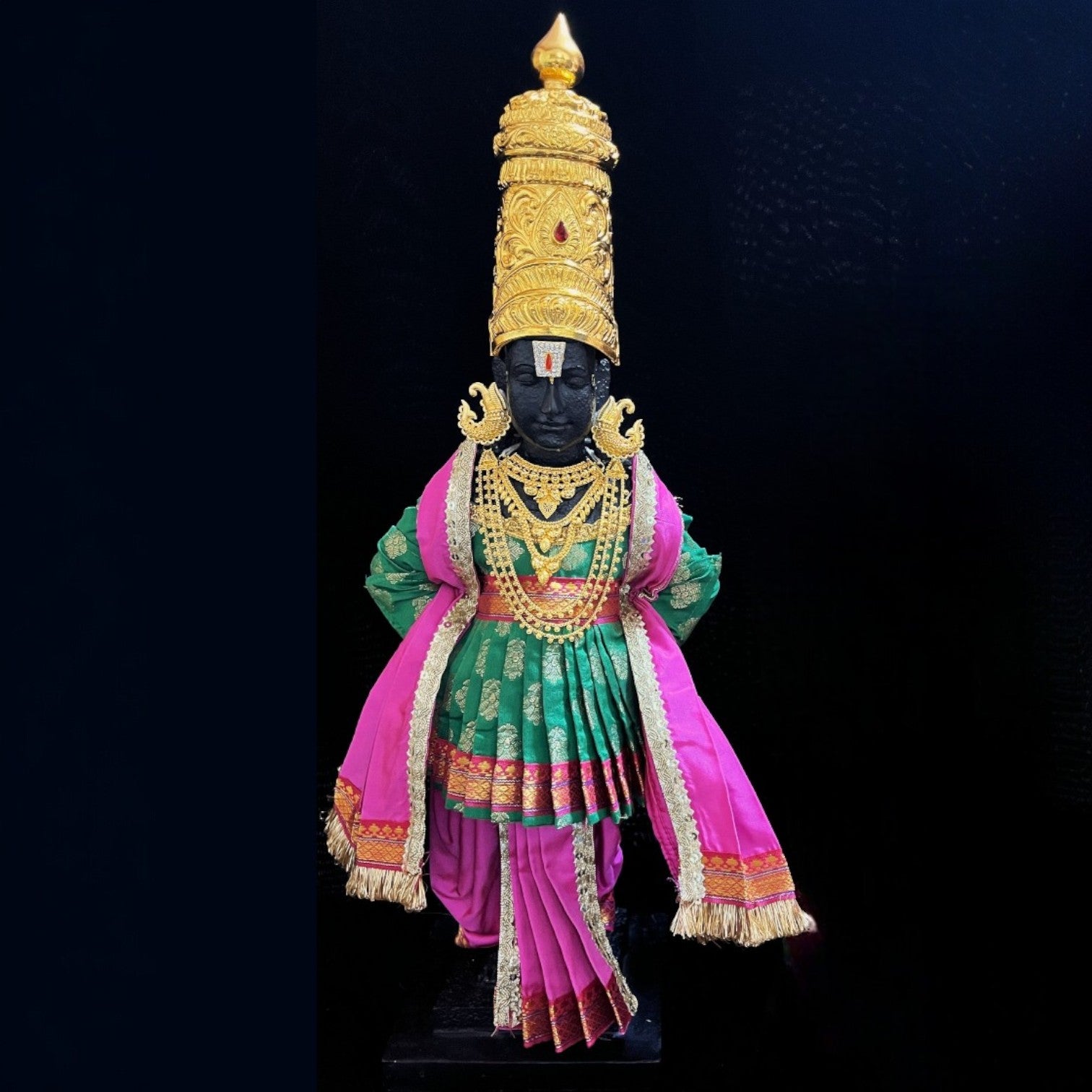 Vithhal Rukhmini dress, Ram Darbar dress, Radha krishna dress – Dhoti, Bhgavan dress, Deity Angharkha dhoti patka/shalya, Khes, kurta, Uparna Vastra for Rama, Krishna,Vitthal,made of Pure Tapeta Silk. - Green pre plated Angarkha with Pink Contrast Dhoti 3