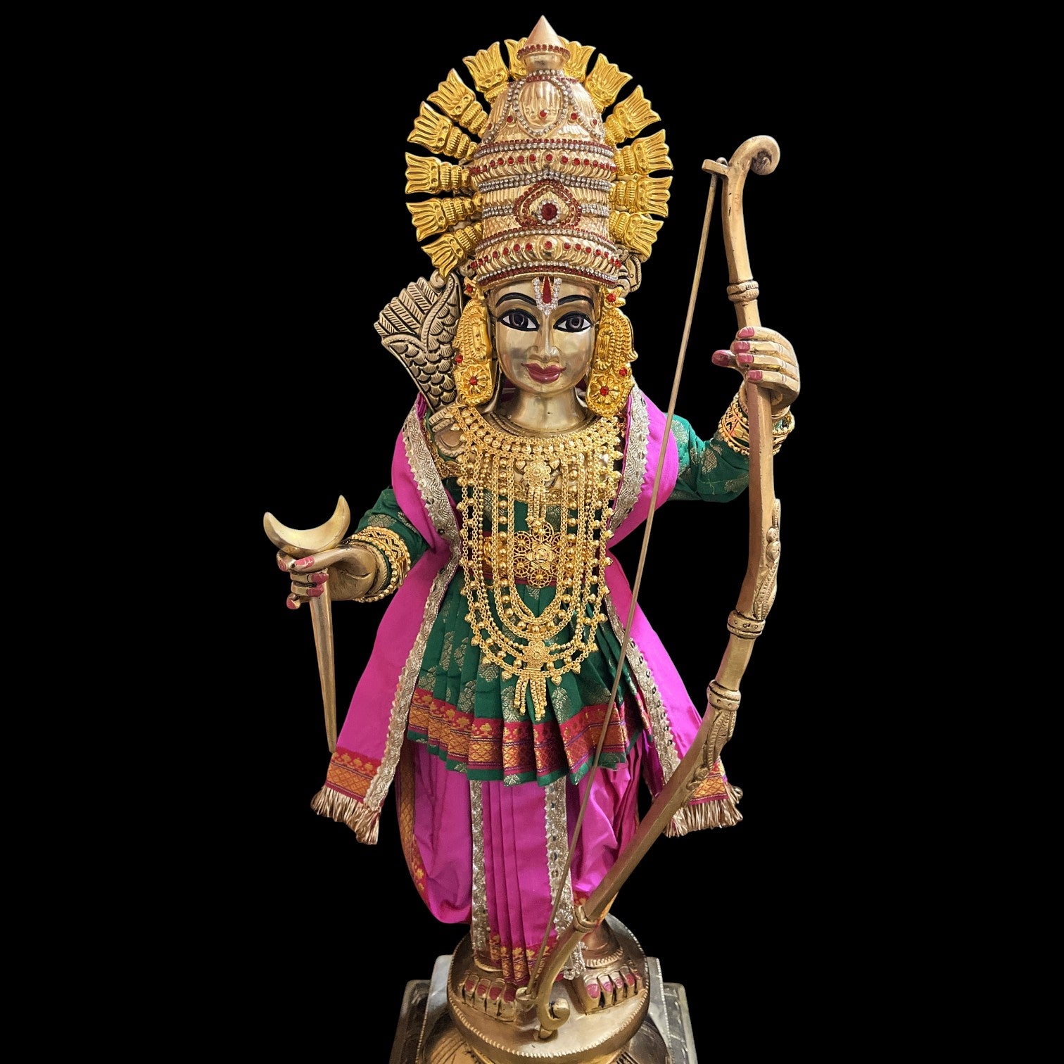 Vithhal Rukhmini dress, Ram Darbar dress, Radha krishna dress – Dhoti, Bhgavan dress, Deity Angharkha dhoti patka/shalya, Khes, kurta, Uparna Vastra for Rama, Krishna,Vitthal,made of Pure Tapeta Silk. - Green pre plated Angarkha with Pink Contrast Dhoti 1