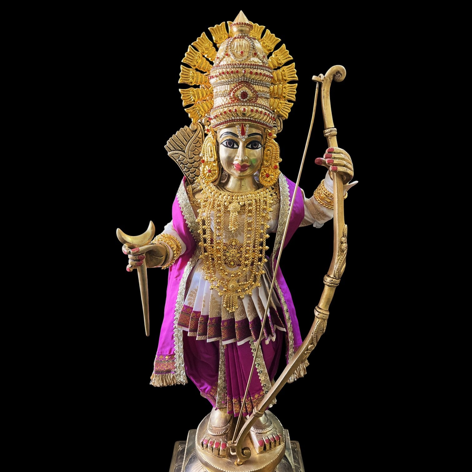 Vithhal Rukhmini dress, Ram Darbar dress, Radha krishna dress – Dhoti, Bhgavan dress, Deity Angharkha dhoti patka/shalya, Khes, kurta, Uparna Vastra for Rama, Krishna,Vitthal,made of Pure Tapeta Silk. - White pre plated Angarkha with Purple Contrast Dhoti