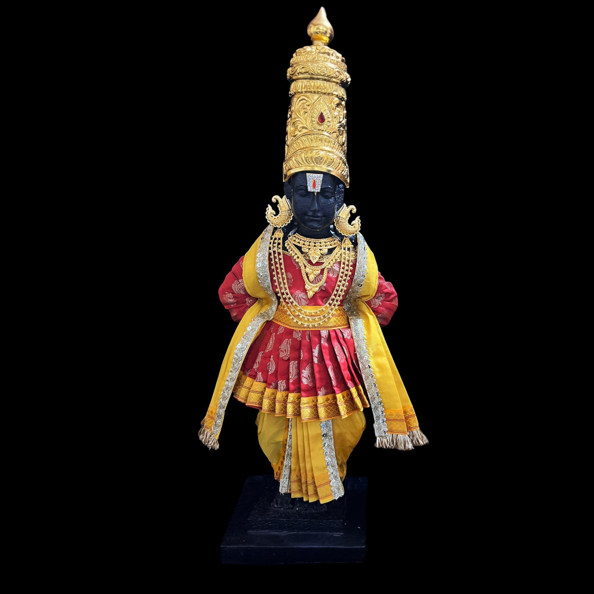 Vithhal Rukhmini dress, Ram Darbar dress, Radha krishna dress – Dhoti, Bhgavan dress, Deity Angharkha dhoti patka/shalya, Khes, kurta, Uparna Vastra for Rama, Krishna,Vitthal,made of Pure Tapeta Silk. - Red pre plated Angarkha with Yellow Contrast Dhoti