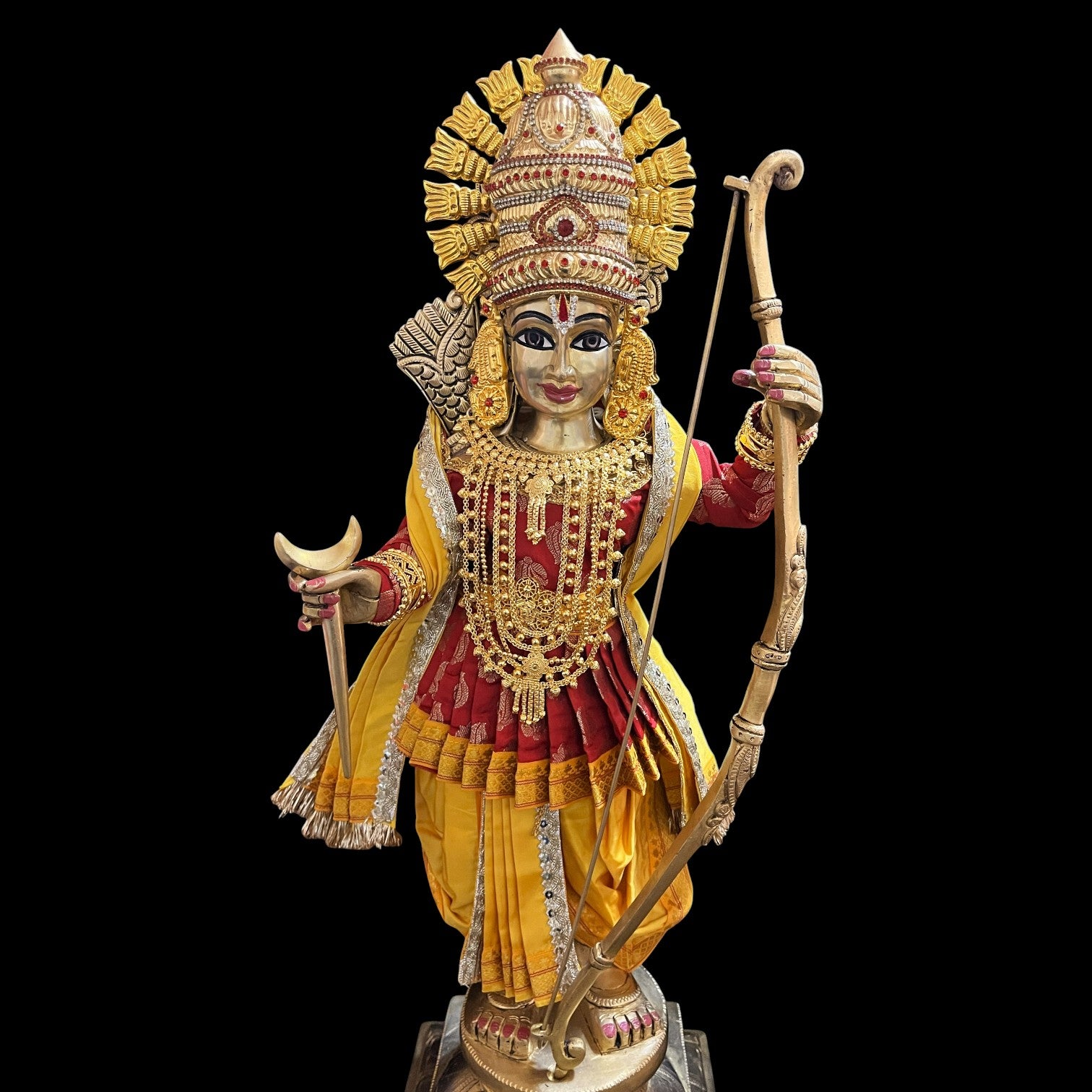 Vithhal Rukhmini dress, Ram Darbar dress, Radha krishna dress – Dhoti, Bhgavan dress, Deity Angharkha dhoti patka/shalya, Khes, kurta, Uparna Vastra for Rama, Krishna,Vitthal,made of Pure Tapeta Silk. - Red pre plated Angarkha with Yellow Contrast Dhoti 1