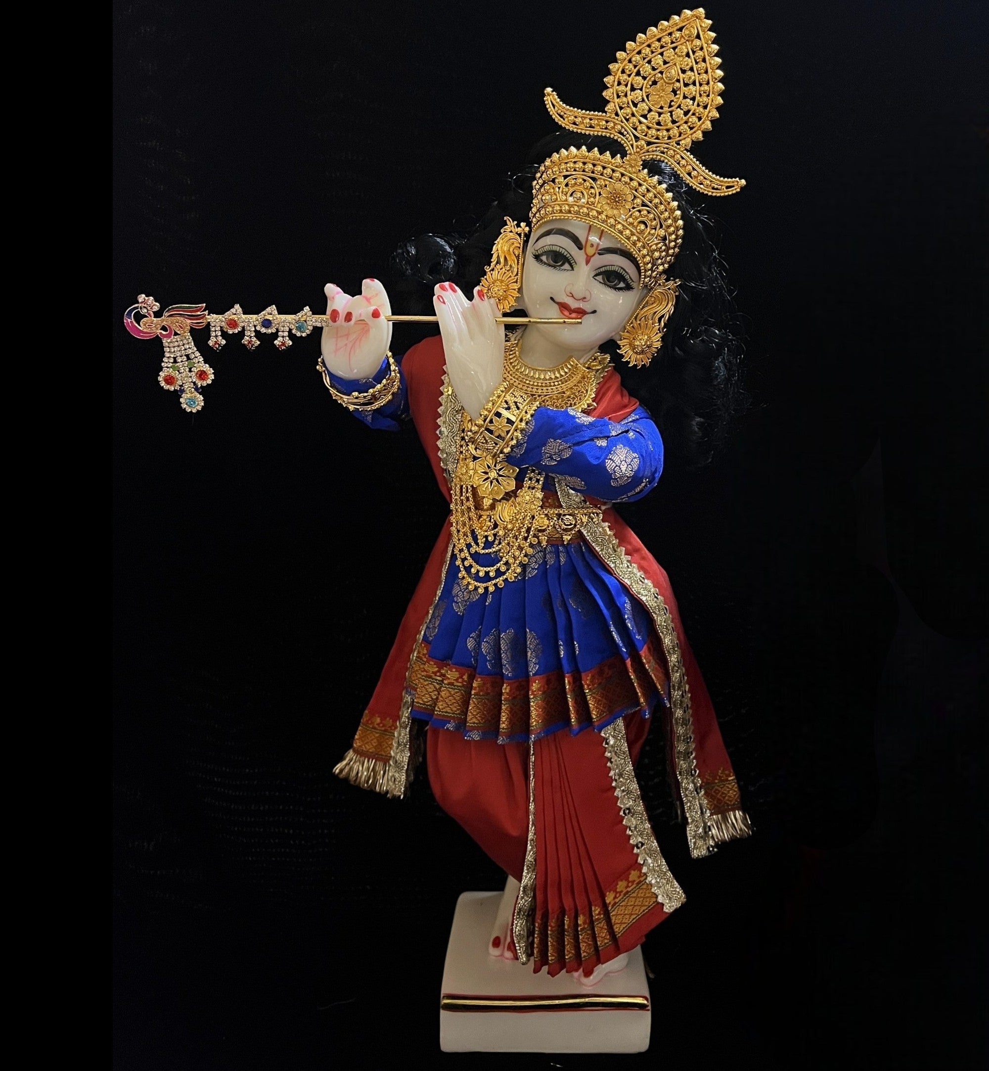Vithhal Rukhmini dress, Ram Darbar dress, Radha krishna dress – Dhoti, Bhgavan dress, Deity Angharkha dhoti patka/shalya, Khes, kurta, Uparna Vastra for Rama, Krishna,Vitthal,made of Pure Tapeta Silk. - Royal Blue pre plated Angarkha with maroon Contrast 2