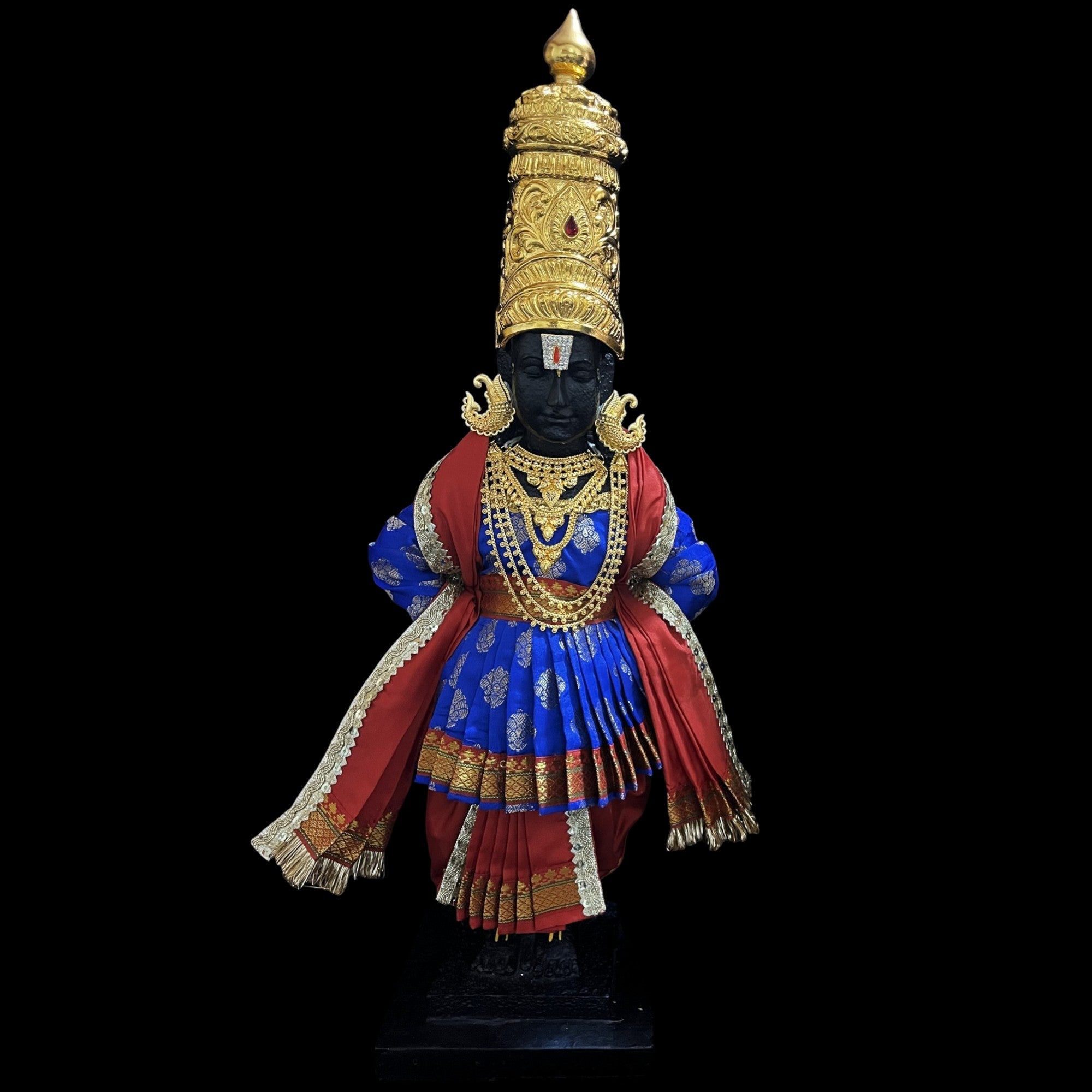 Vithhal Rukhmini dress, Ram Darbar dress, Radha krishna dress – Dhoti, Bhgavan dress, Deity Angharkha dhoti patka/shalya, Khes, kurta, Uparna Vastra for Rama, Krishna,Vitthal,made of Pure Tapeta Silk. - Royal Blue pre plated Angarkha with maroon Contrast
