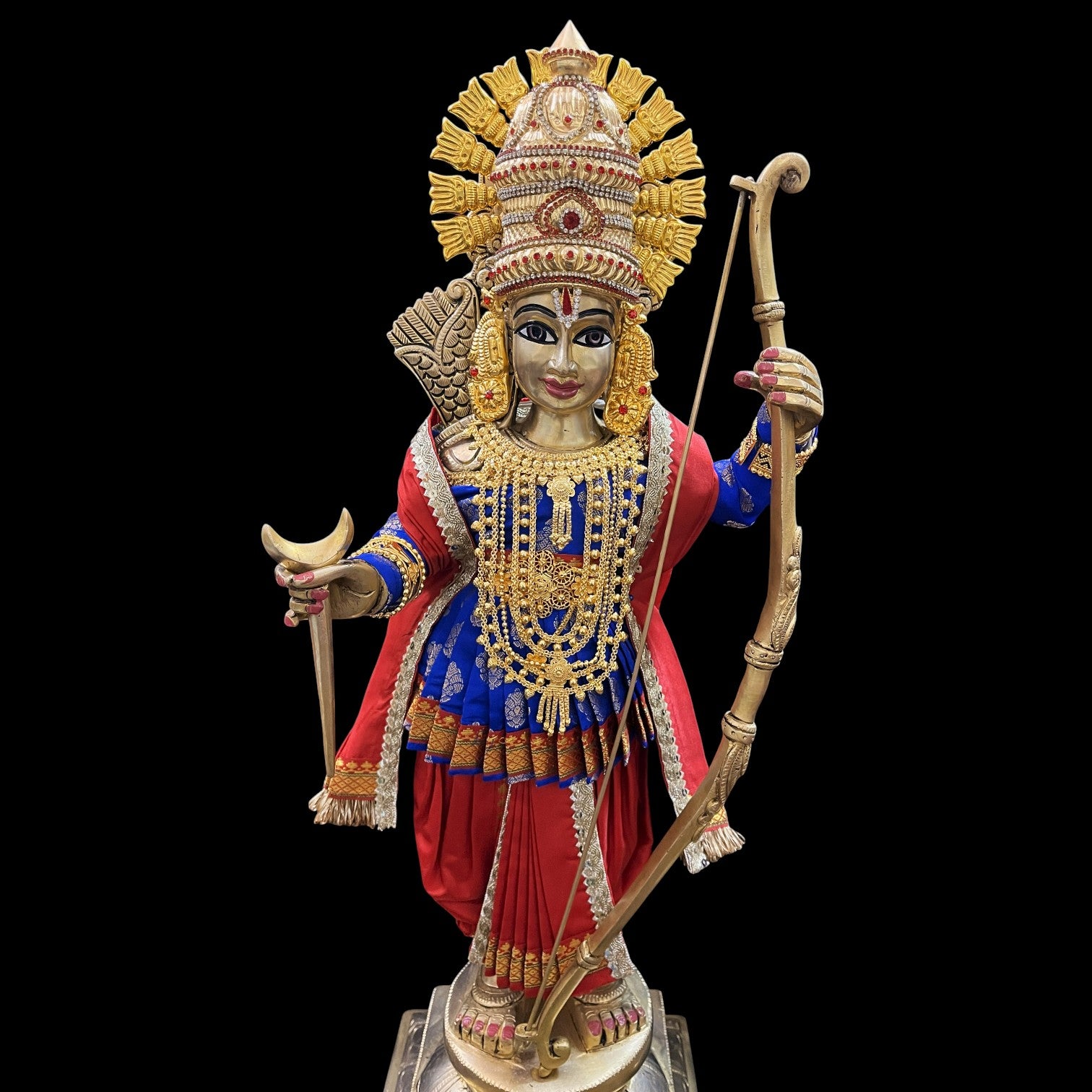 Vithhal Rukhmini dress, Ram Darbar dress, Radha krishna dress – Dhoti, Bhgavan dress, Deity Angharkha dhoti patka/shalya, Khes, kurta, Uparna Vastra for Rama, Krishna,Vitthal,made of Pure Tapeta Silk. - Royal Blue pre plated Angarkha with maroon Contrast 1