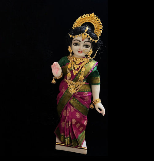Amman Pavadai, Ammavaru Saree, Radha Krishna Vastra, Ram Sita Poshak, Radha Krishna Dress, Radha Rani Poshak for Standing Idol,pre stiched Sadi , Made of Pure Tapeta Silk - Pink pre plated Saree with Bottle Green Contrast and blouse
