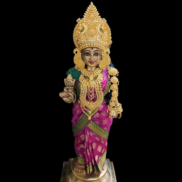 Amman Pavadai, Ammavaru Saree, Radha Krishna Vastra, Ram Sita Poshak, Radha Krishna Dress, Radha Rani Poshak for Standing Idol,pre stiched Sadi , Made of Pure Tapeta Silk - Pink pre plated Saree with Bottle Green Contrast and blouse