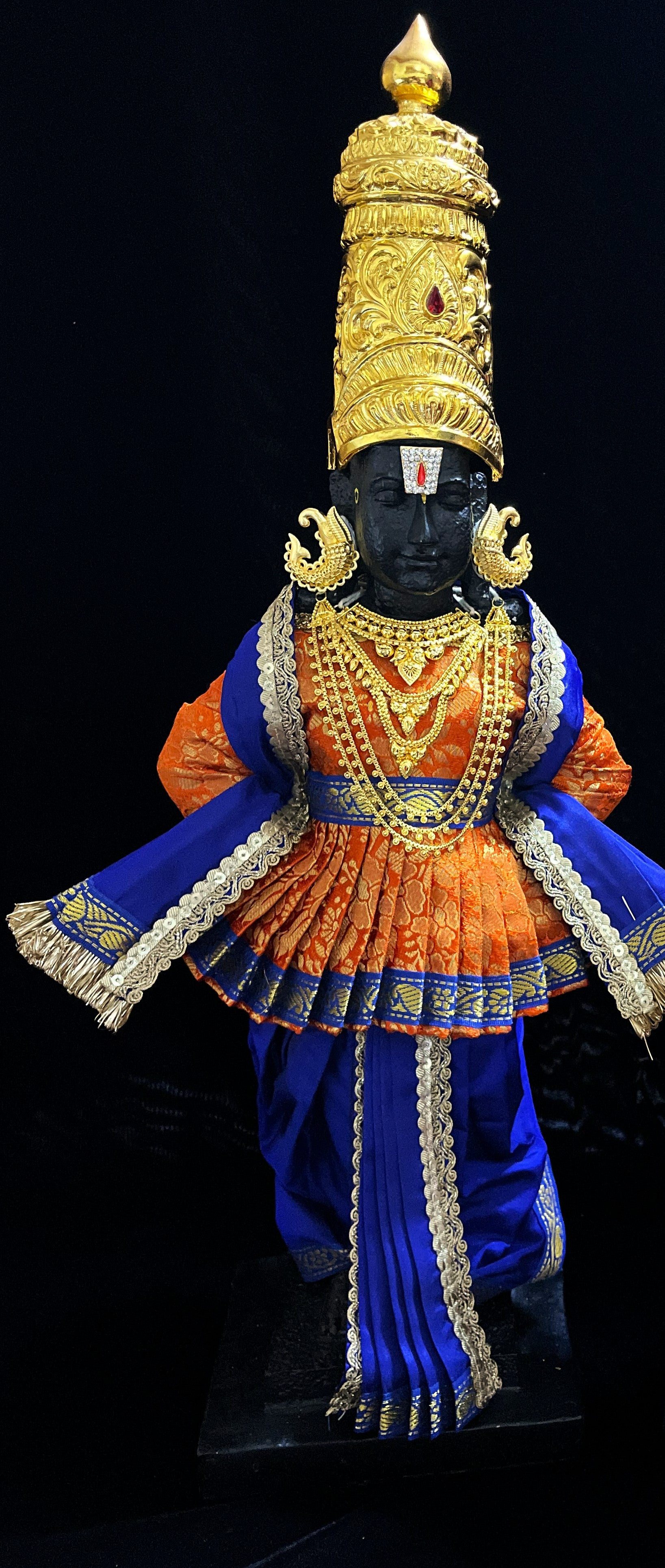 Angharkha dhoti  Patka/shalya, made of  Brocade Silk (not pure silk) - Orange pre-plated & pre-stiched Angarkha Saree with Royal Blue Contrast dhoti and shalya 1
