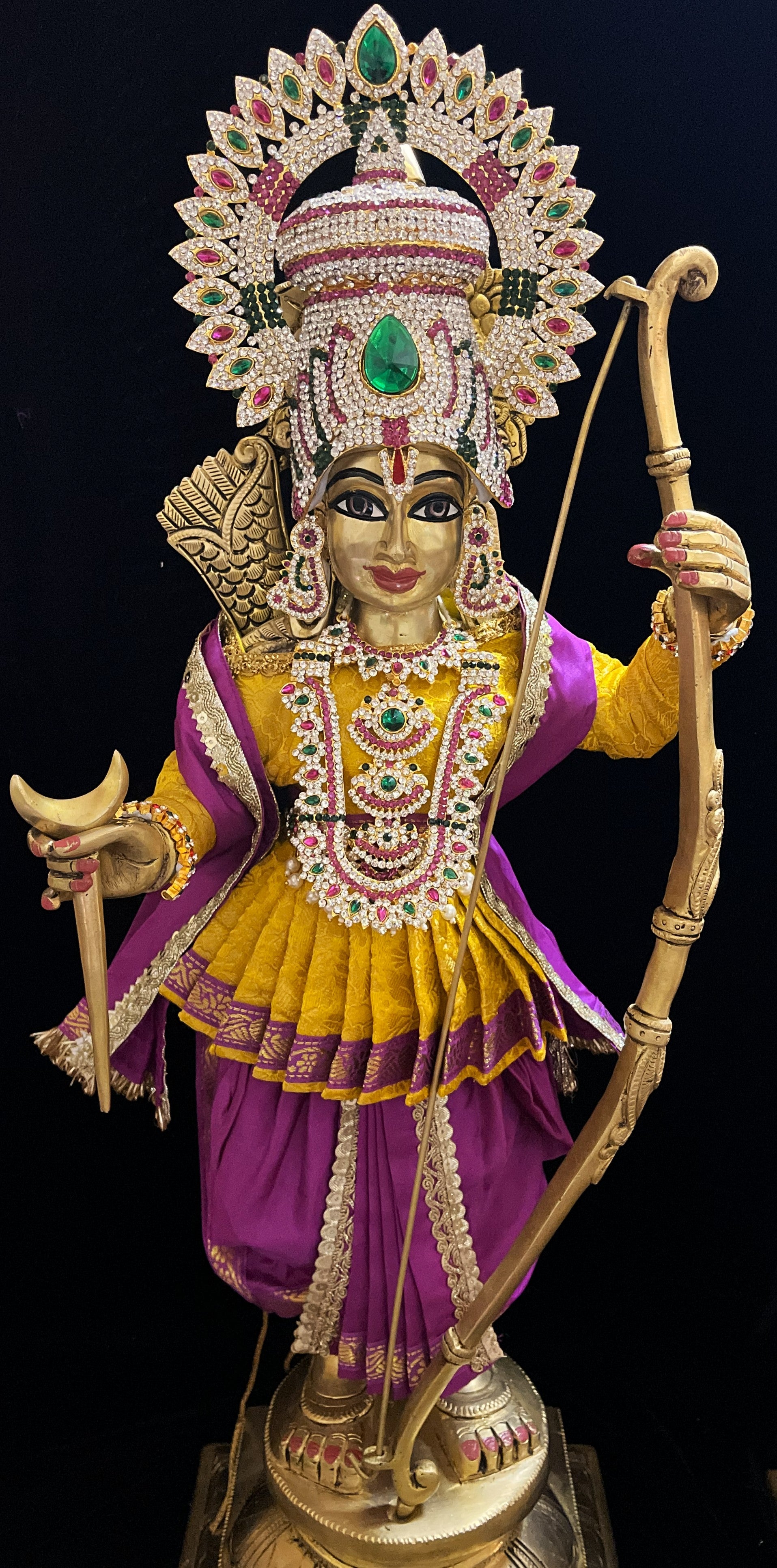 Angharkha dhoti  Patka/shalya, made of  Brocade Silk (not pure silk) - Yellow pre-plated & pre-stiched Angarkha Saree with Purple Contrast dhoti and shalya 3