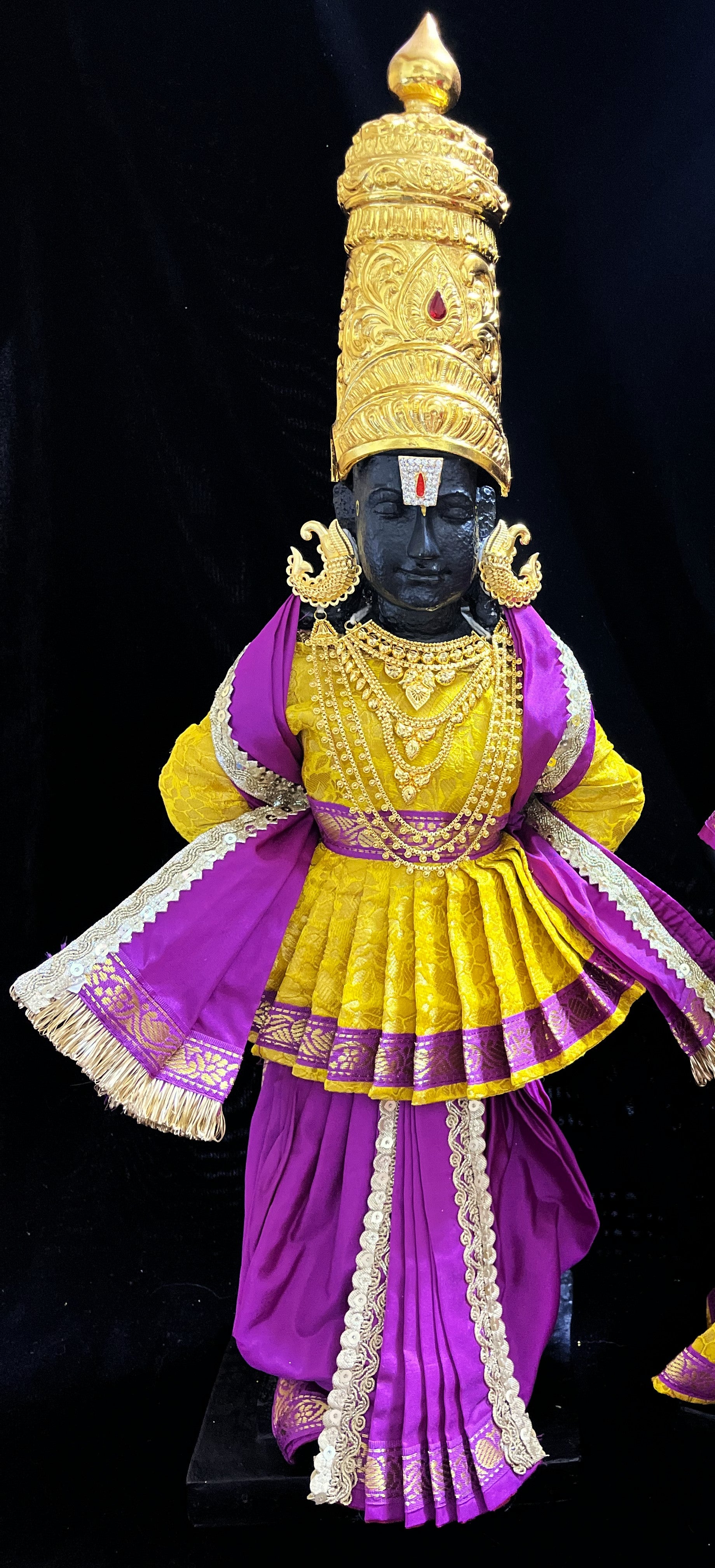Angharkha dhoti  Patka/shalya, made of  Brocade Silk (not pure silk) - Yellow pre-plated & pre-stiched Angarkha Saree with Purple Contrast dhoti and shalya