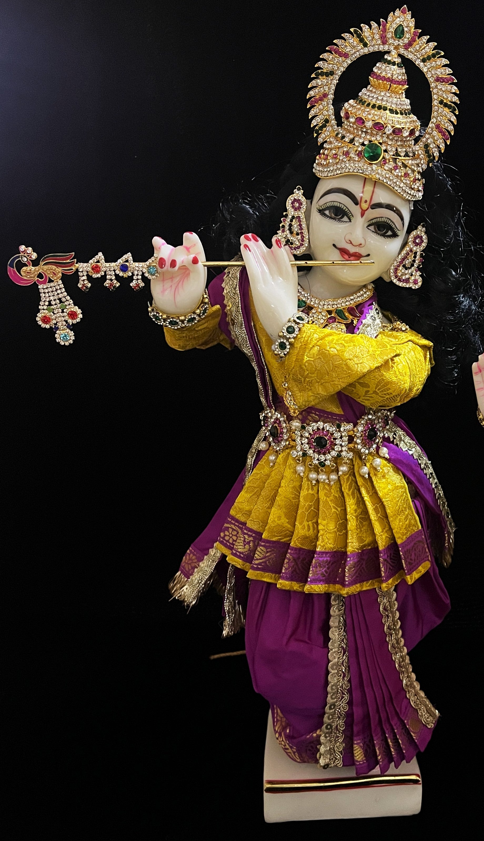Angharkha dhoti  Patka/shalya, made of  Brocade Silk (not pure silk) - Yellow pre-plated & pre-stiched Angarkha Saree with Purple Contrast dhoti and shalya 2