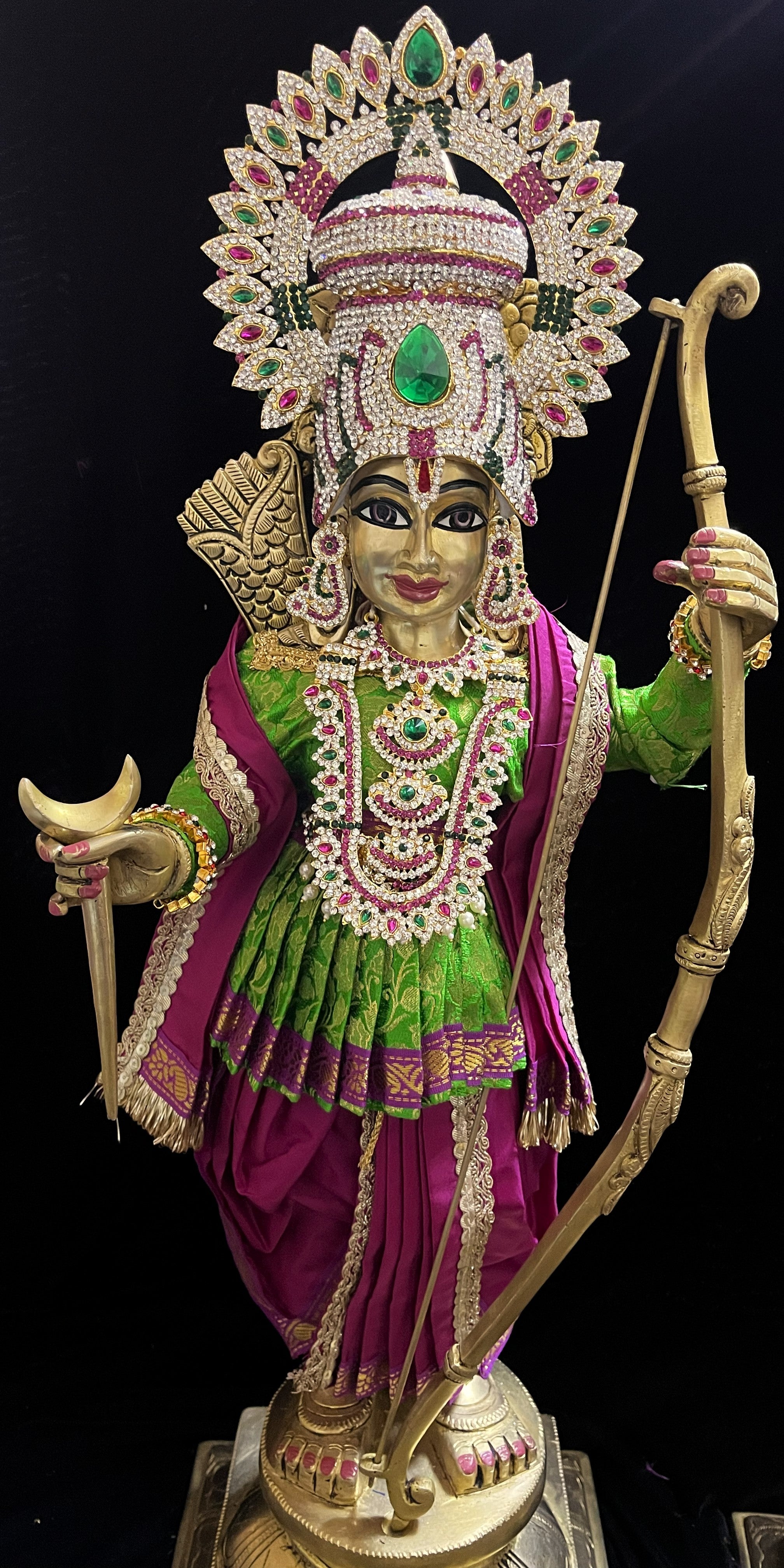 Angharkha dhoti  Patka/shalya, made of  Brocade Silk (not pure silk) - Parrot Green pre-plated & pre-stiched Angarkha Saree with Pink Contrast dhoti and shalya