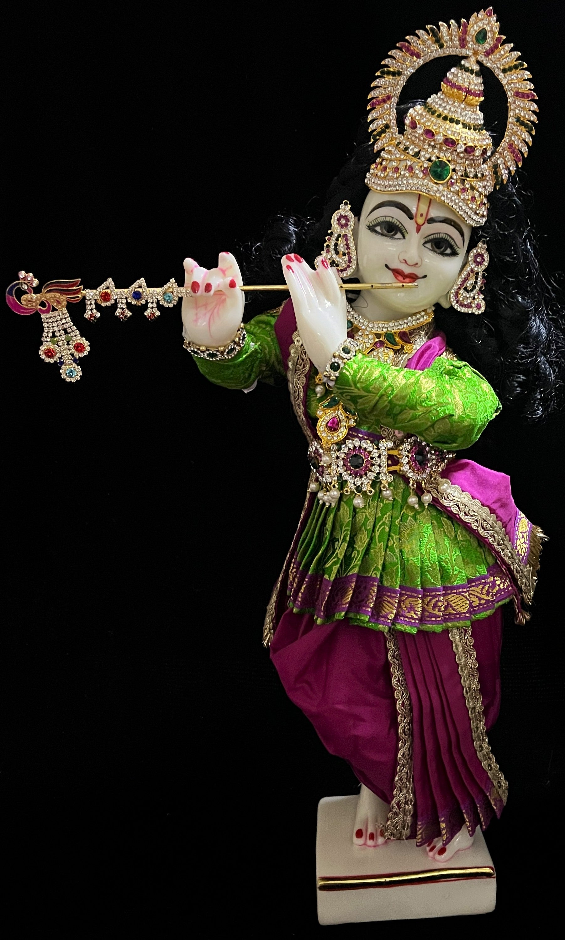 Angharkha dhoti  Patka/shalya, made of  Brocade Silk (not pure silk) - Parrot Green pre-plated & pre-stiched Angarkha Saree with Pink Contrast dhoti and shalya 2