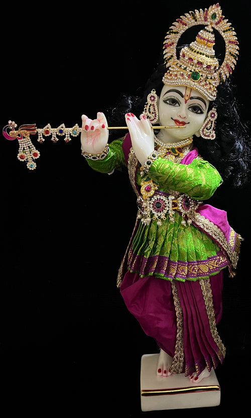 Angharkha dhoti  Patka/shalya, made of  Brocade Silk (not pure silk) - Parrot Green pre-plated & pre-stiched Angarkha Saree with Pink Contrast dhoti and shalya