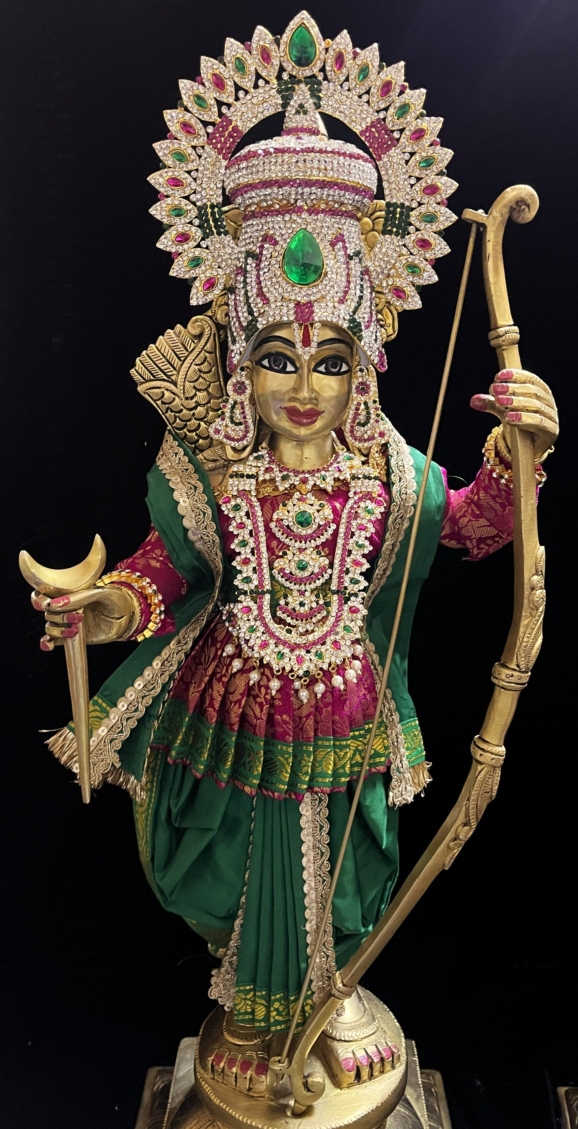Angharkha dhoti  Patka/shalya, made of  Brocade Silk (not pure silk) - Pink pre-plated & pre-stiched Angarkha Saree with Green Contrast dhoti and shalya 3