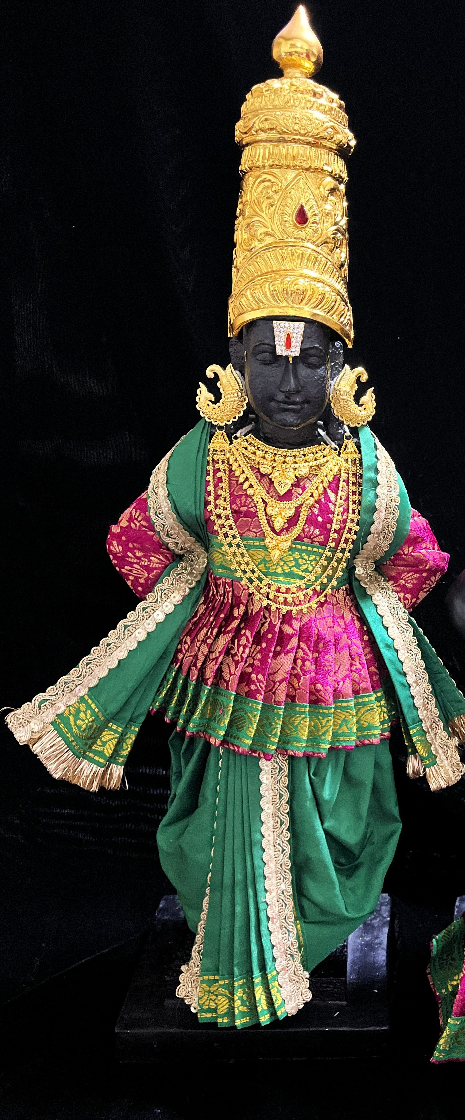 Angharkha dhoti  Patka/shalya, made of  Brocade Silk (not pure silk) - Pink pre-plated & pre-stiched Angarkha Saree with Green Contrast dhoti and shalya