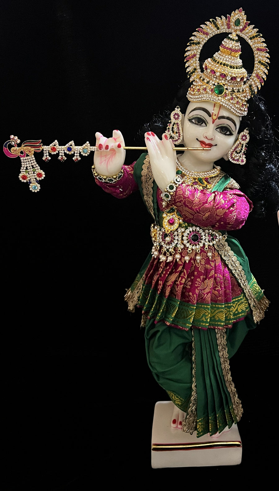 Angharkha dhoti  Patka/shalya, made of  Brocade Silk (not pure silk) - Pink pre-plated & pre-stiched Angarkha Saree with Green Contrast dhoti and shalya