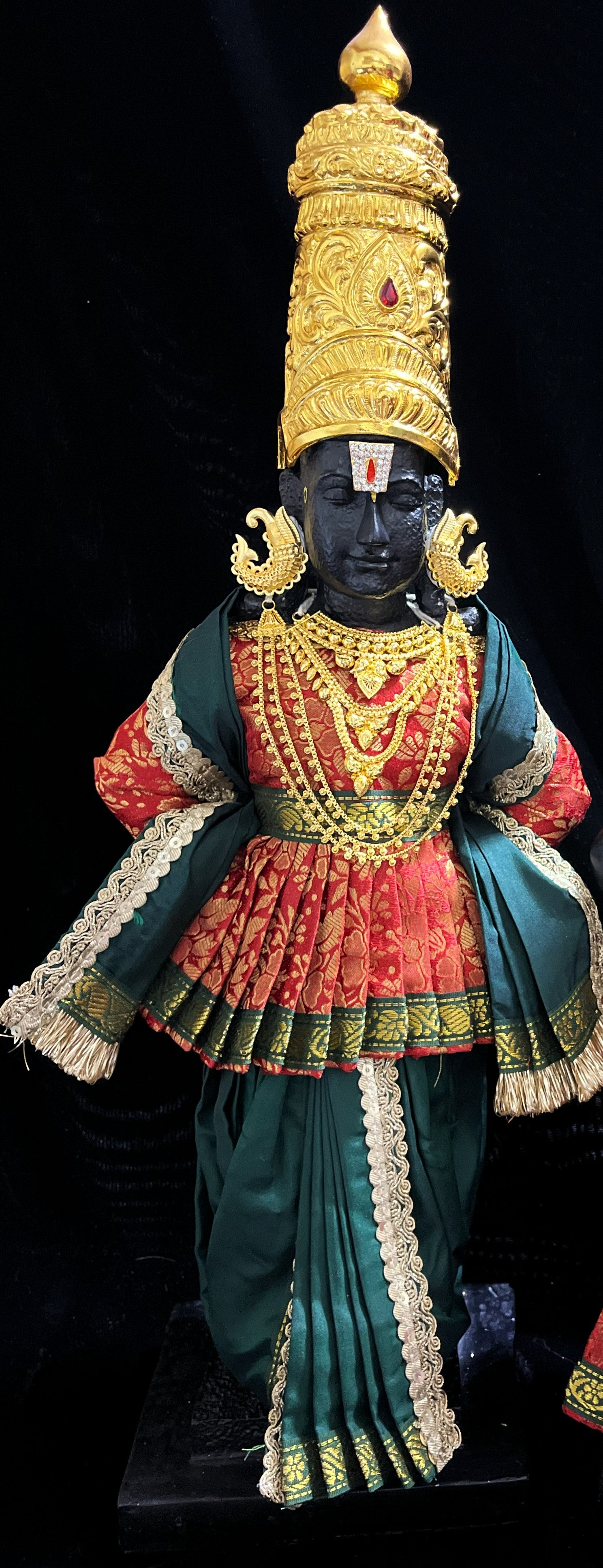 Angharkha dhoti  Patka/shalya, made of  Brocade Silk (not pure silk) - Red pre-plated & pre-stiched Angarkha Saree with Dark Green Contrast dhoti and shalya 1