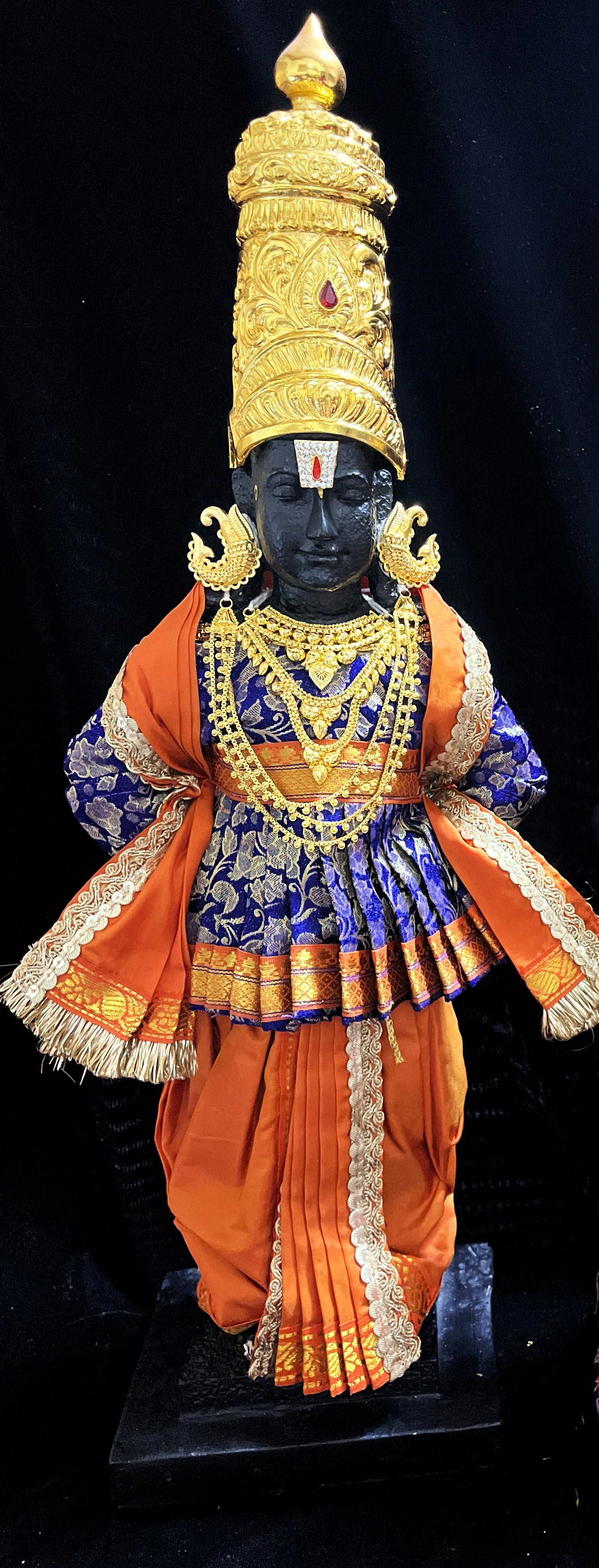 Angharkha dhoti  Patka/shalya, made of  Brocade Silk (not pure silk) - Royal Blue pre-plated & pre-stiched Angarkha Saree with Orange Contrast dhoti and shalya