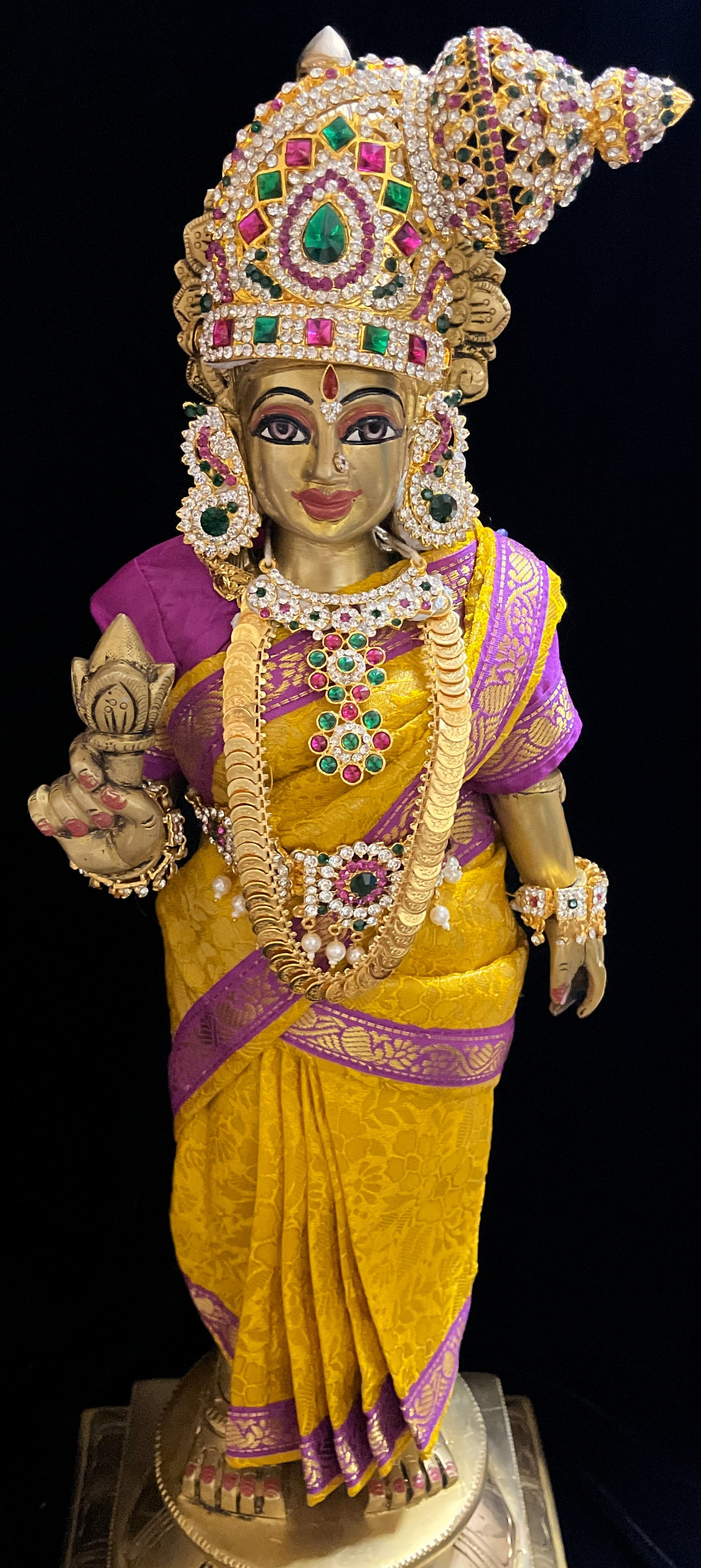 Royal Pre-Stitched with Brocade  Silk Devi Saree (Not Pure Silk) - Yellow pre-plated Saree with Purple Contrast and blouse 3