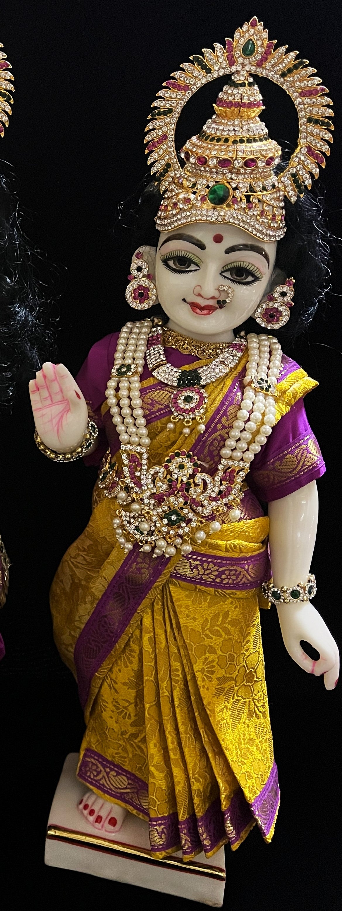 Royal Pre-Stitched with Brocade  Silk Devi Saree (Not Pure Silk) - Yellow pre-plated Saree with Purple Contrast and blouse 2