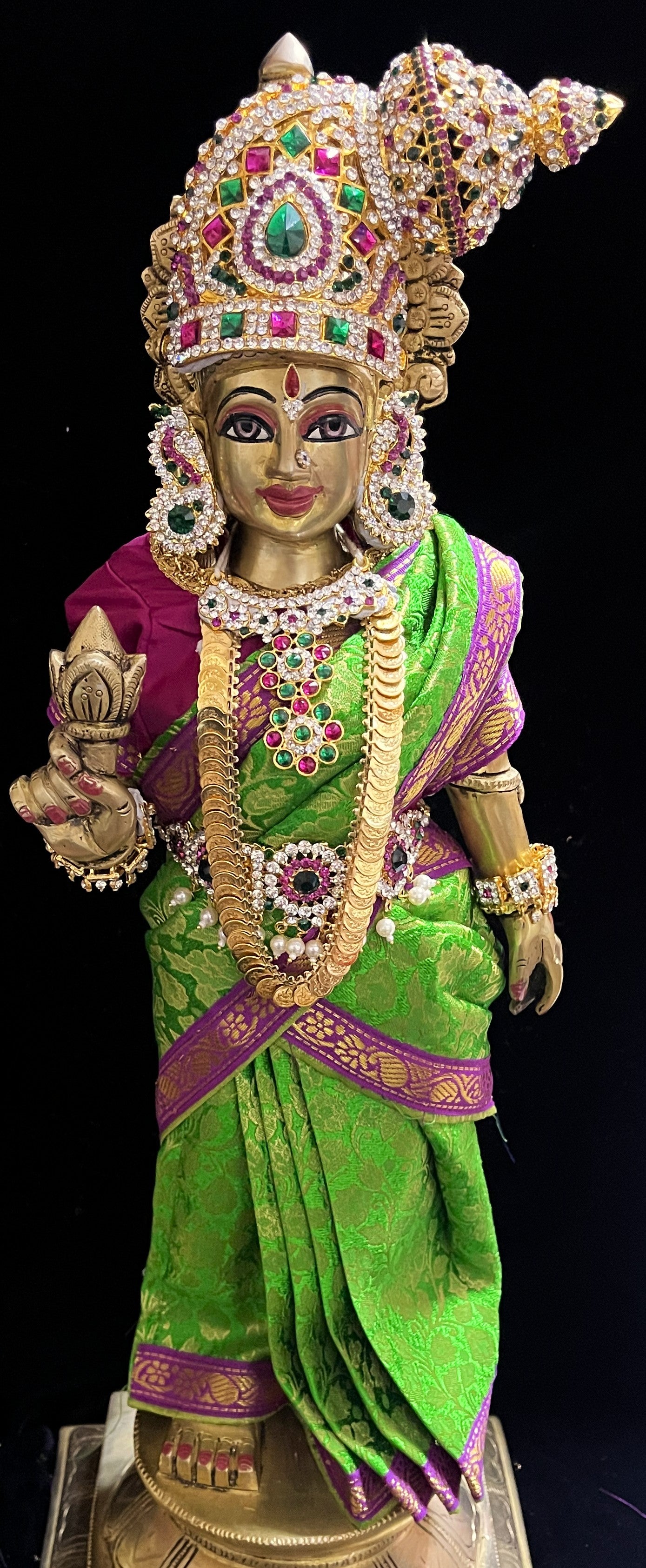 Royal Pre-Stitched with Brocade  Silk Devi Saree (Not Pure Silk) - Parrot Green pre-plated Saree with Pink Contrast and blouse 3
