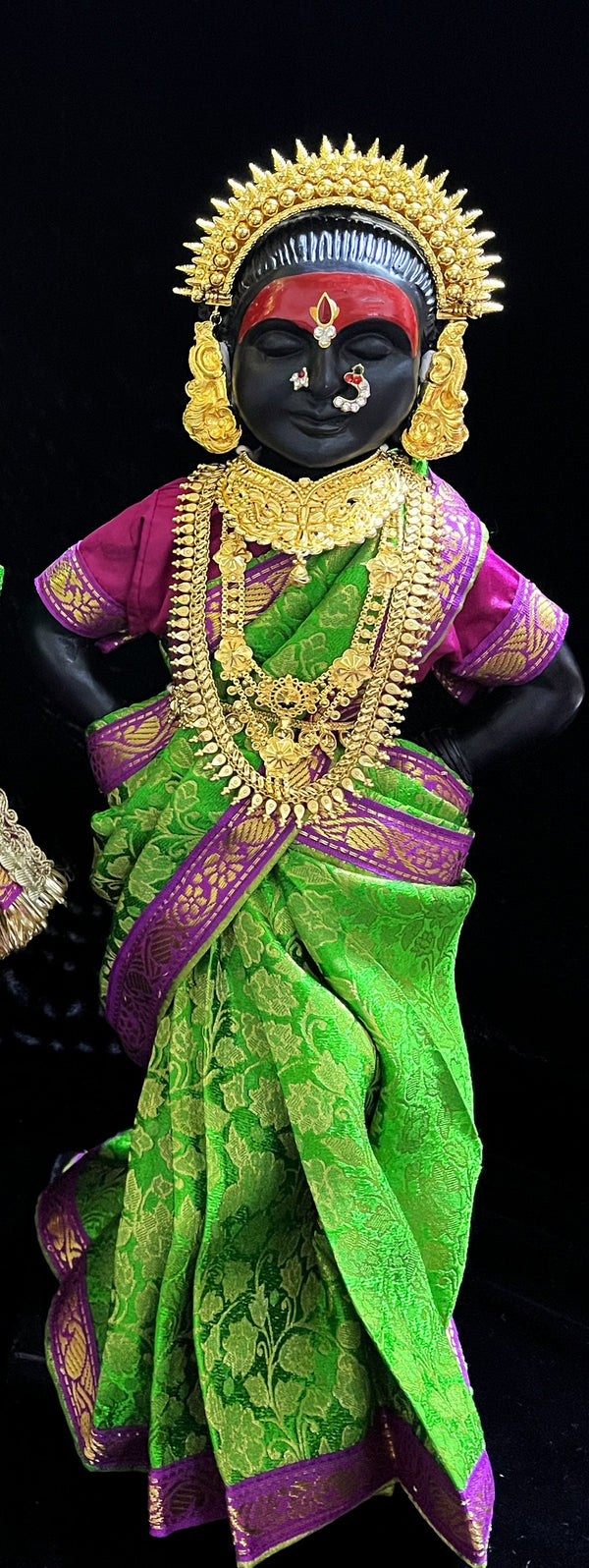 Royal Pre-Stitched with Brocade  Silk Devi Saree (Not Pure Silk) - Parrot Green pre-plated Saree with Pink Contrast and blouse