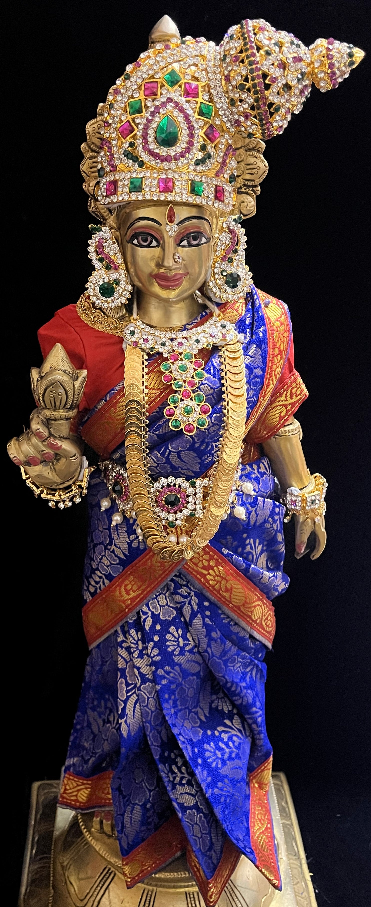 Royal Pre-Stitched with Brocade  Silk Devi Saree (Not Pure Silk) - Royal Blue pre-plated Saree with Red Contrast and blouse 3