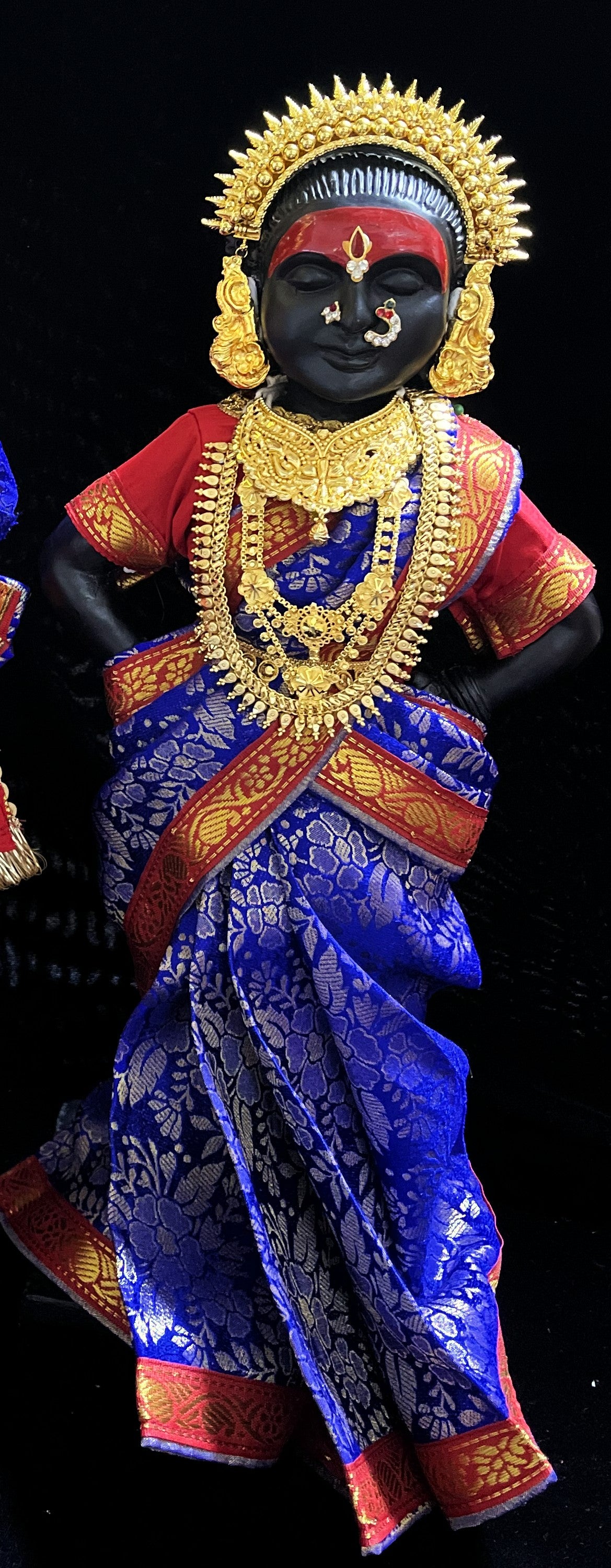 Royal Pre-Stitched with Brocade  Silk Devi Saree (Not Pure Silk) - Royal Blue pre-plated Saree with Red Contrast and blouse 1