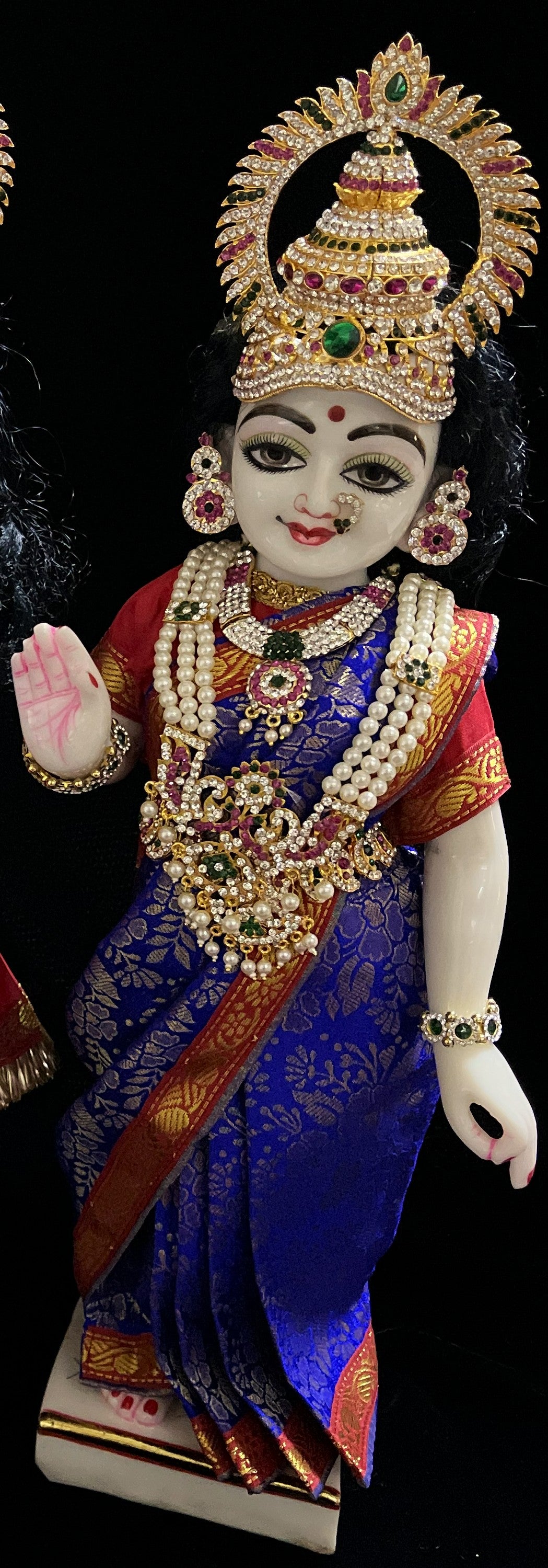 Royal Pre-Stitched with Brocade  Silk Devi Saree (Not Pure Silk) - Royal Blue pre-plated Saree with Red Contrast and blouse 2