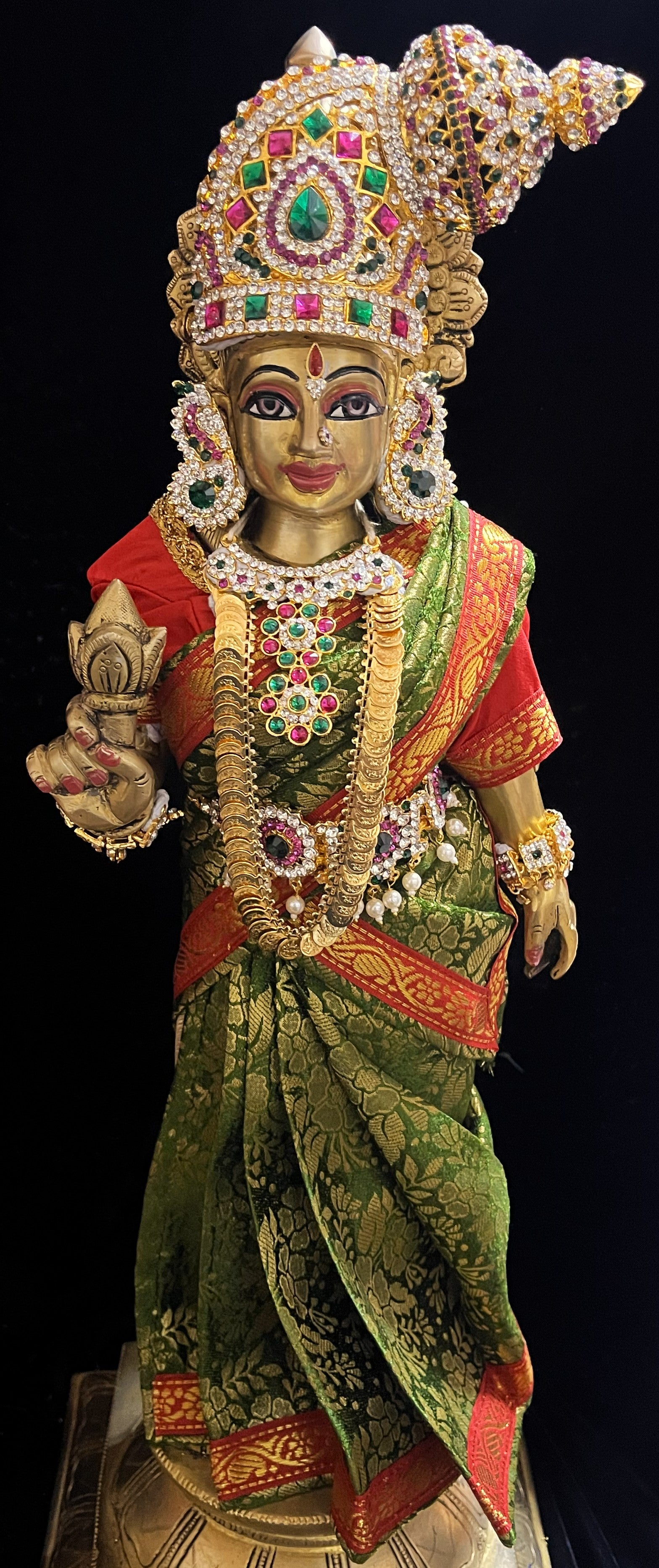 Royal Pre-Stitched with Brocade  Silk Devi Saree (Not Pure Silk) - Sap Green pre-plated Saree with red Contrast and blouse 3