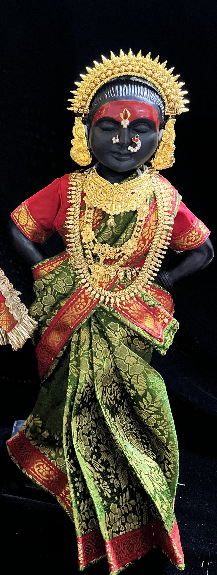 Royal Pre-Stitched with Brocade  Silk Devi Saree (Not Pure Silk) - Sap Green pre-plated Saree with red Contrast and blouse