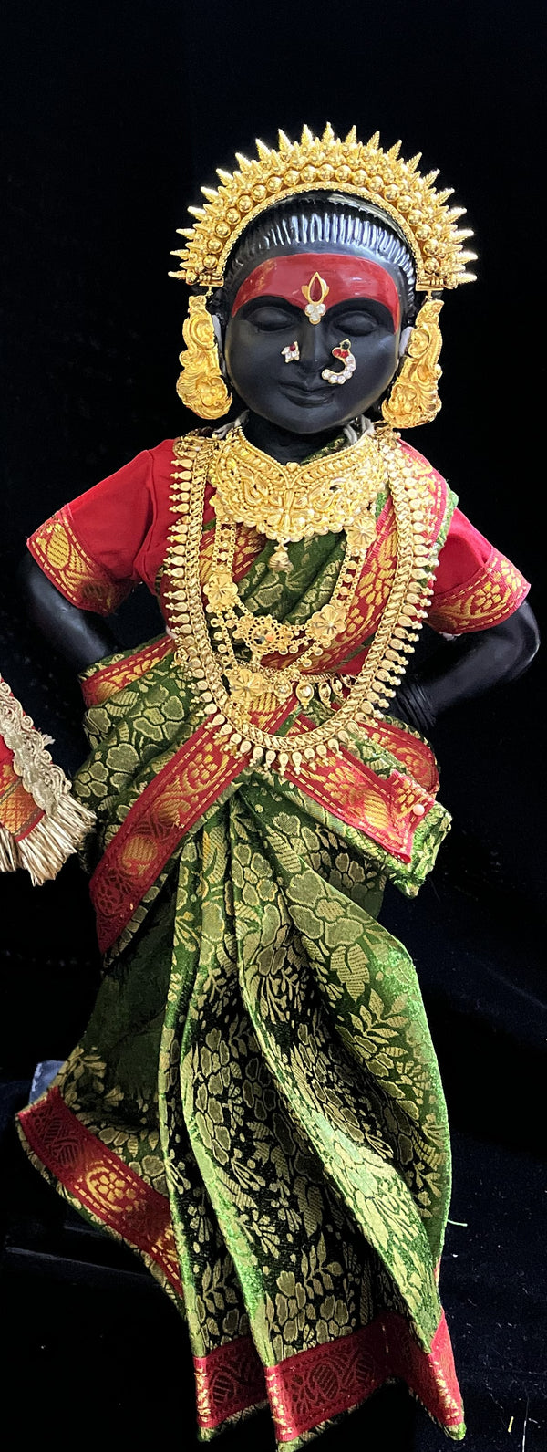 Royal Pre-Stitched with Brocade  Silk Devi Saree (Not Pure Silk) - Sap Green pre-plated Saree with red Contrast and blouse