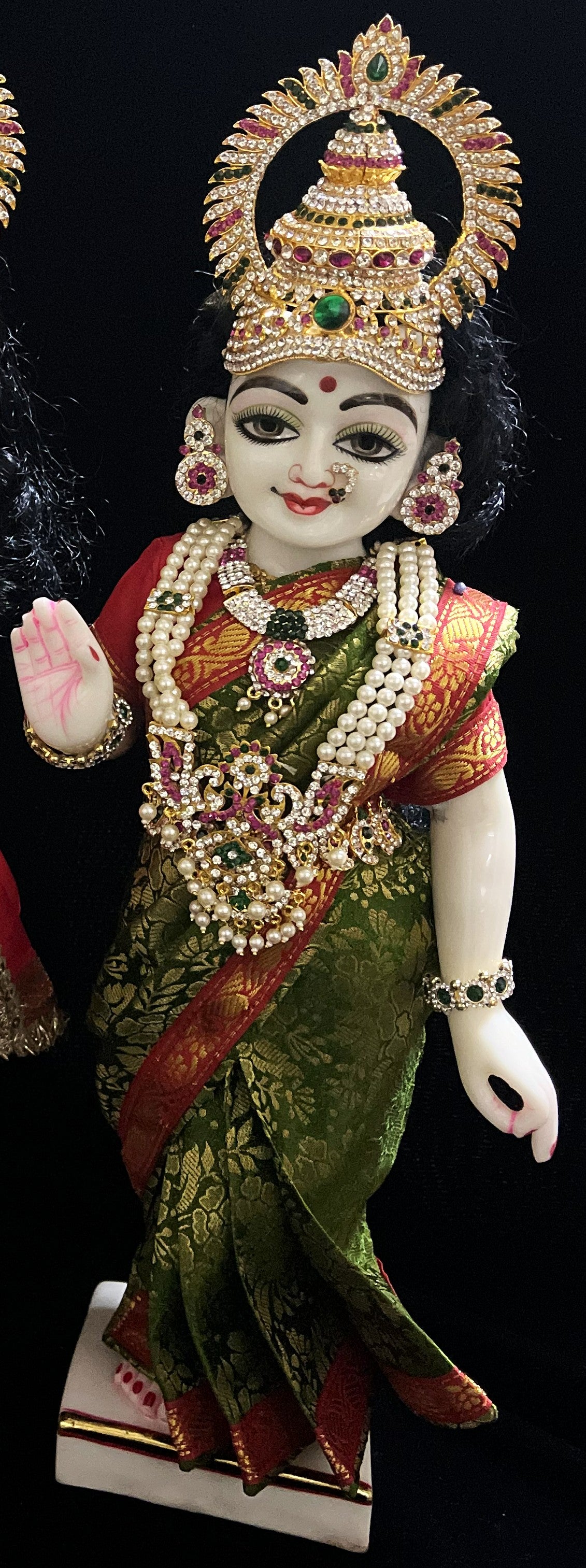Royal Pre-Stitched with Brocade  Silk Devi Saree (Not Pure Silk) - Sap Green pre-plated Saree with red Contrast and blouse 2