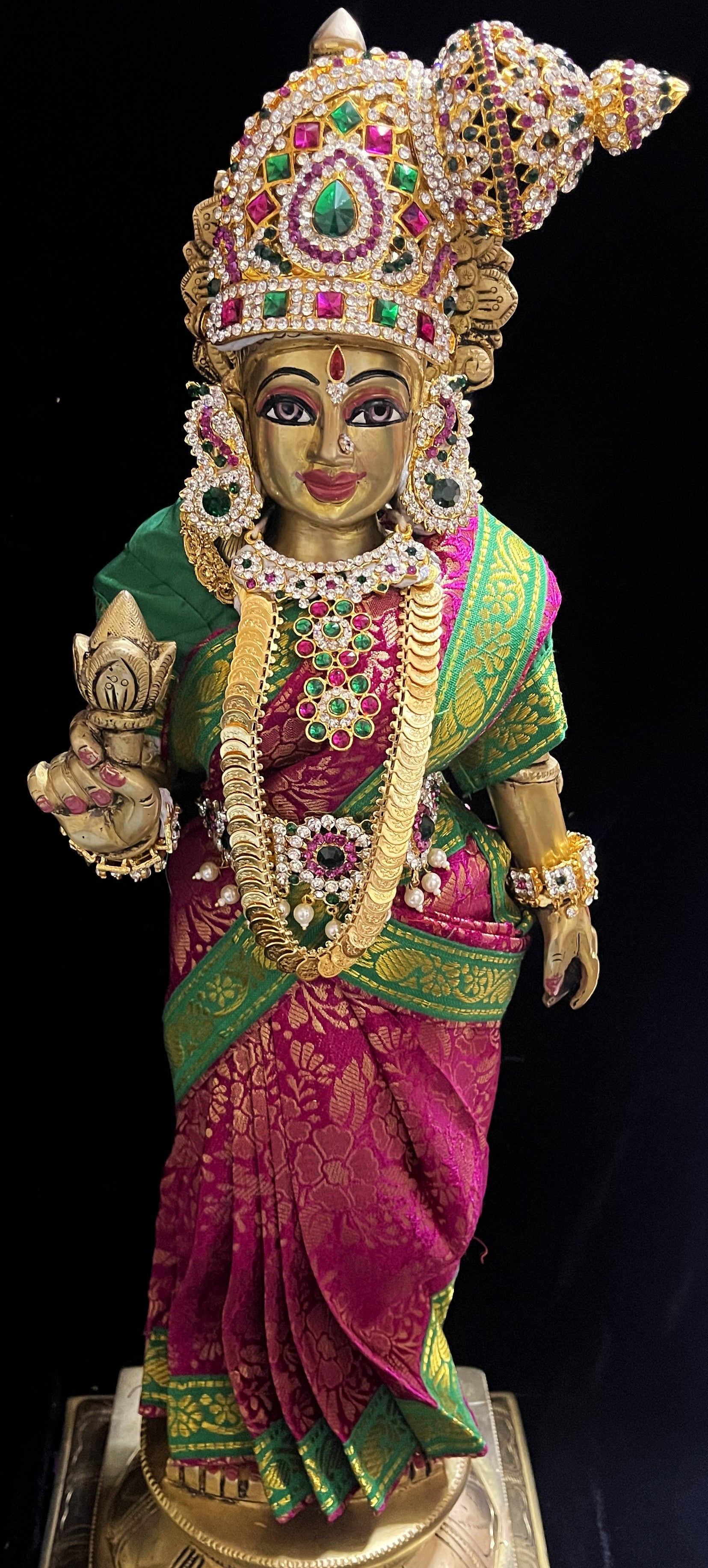 Royal Pre-Stitched with Brocade  Silk Devi Saree (Not Pure Silk) - Pink pre-plated Saree with Green Contrast and blouse 3