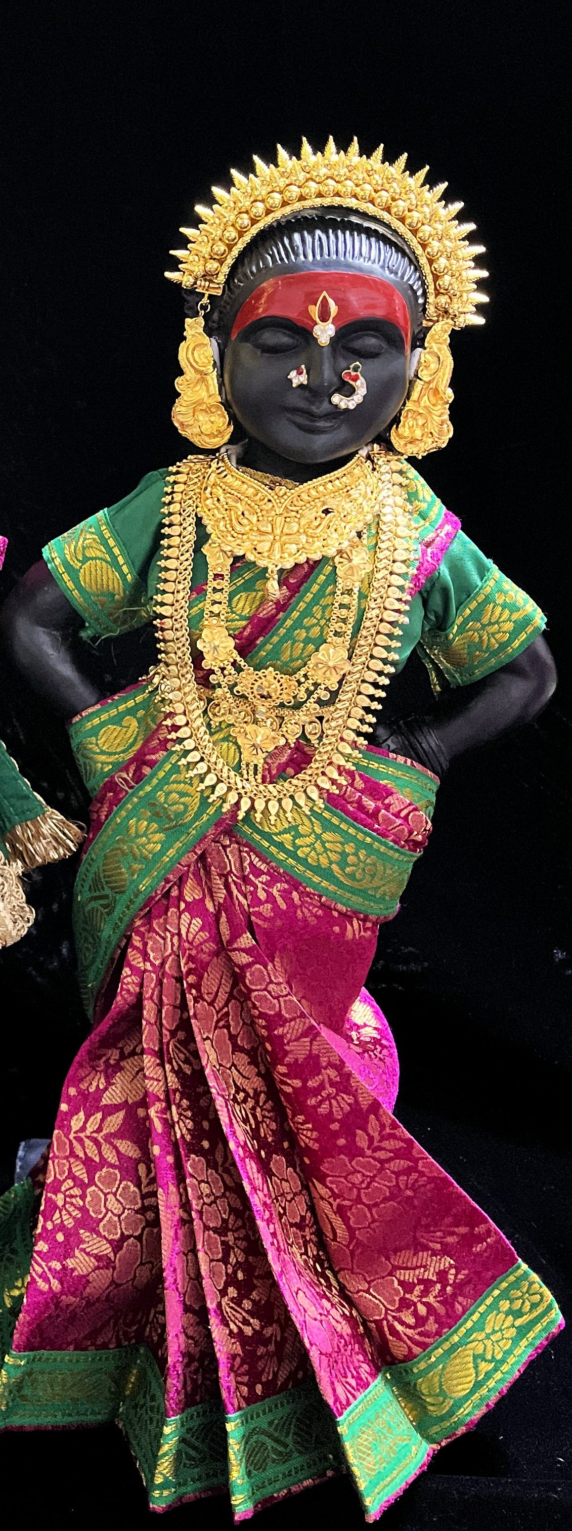 Royal Pre-Stitched with Brocade  Silk Devi Saree (Not Pure Silk) - Pink pre-plated Saree with Green Contrast and blouse 1