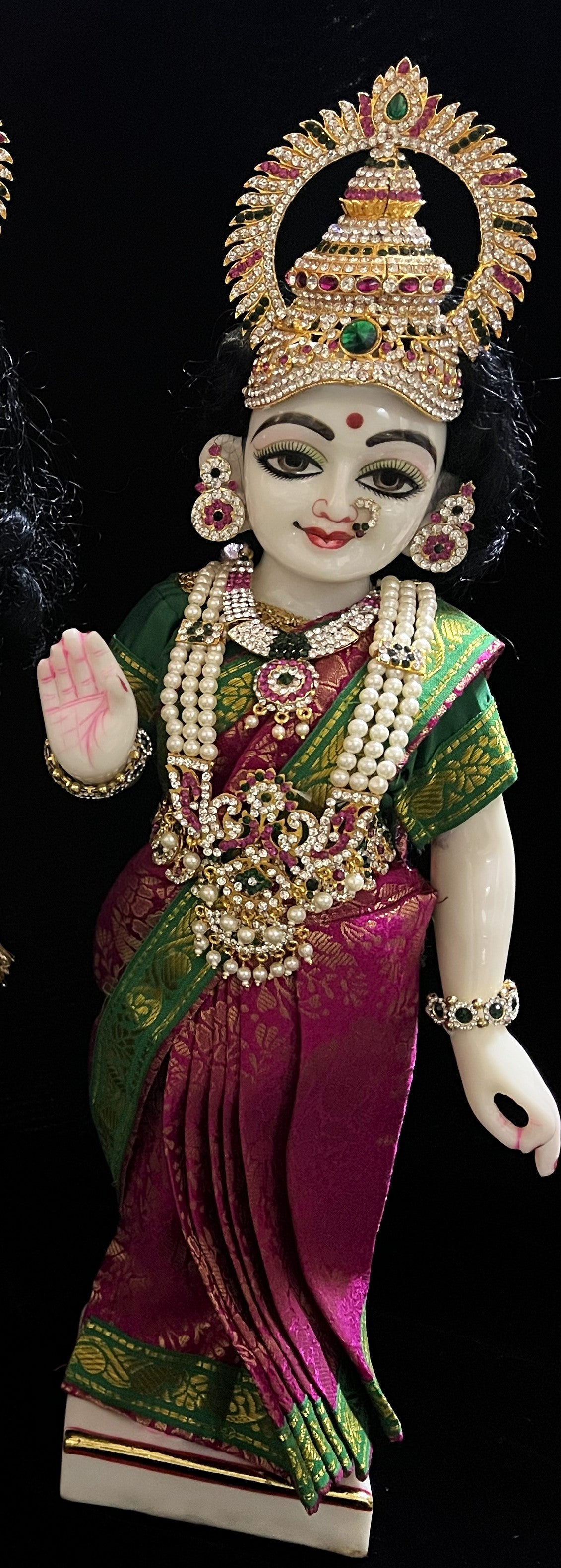 Royal Pre-Stitched with Brocade  Silk Devi Saree (Not Pure Silk) - Pink pre-plated Saree with Green Contrast and blouse 2
